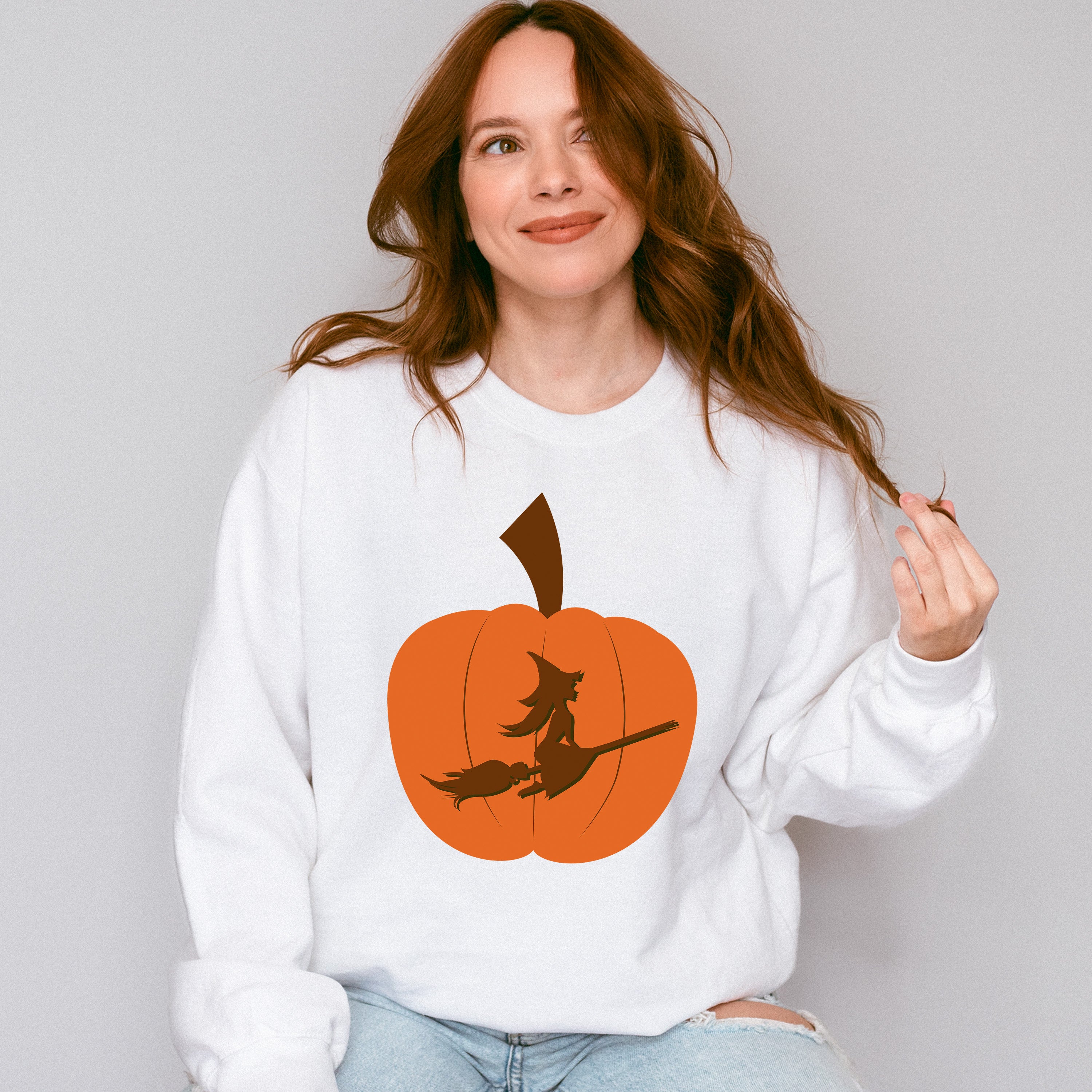 Pumpkin Witch Design - Halloween Unisex Crewneck T-Shirt Sweatshirt Hoodie