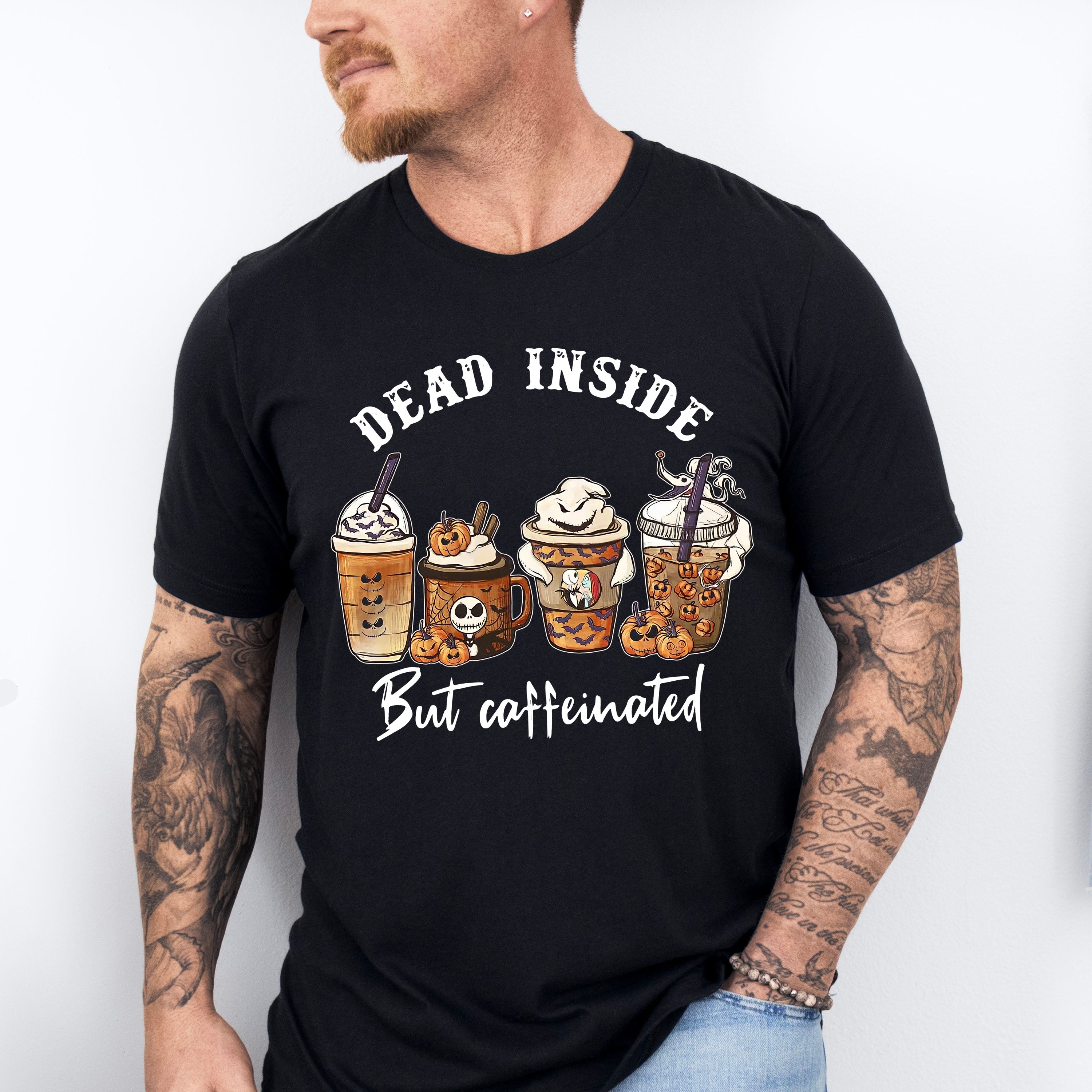 Dead Inside But Coffeinated Design - Halloween Unisex Crewneck T-Shirt Sweatshirt Hoodie