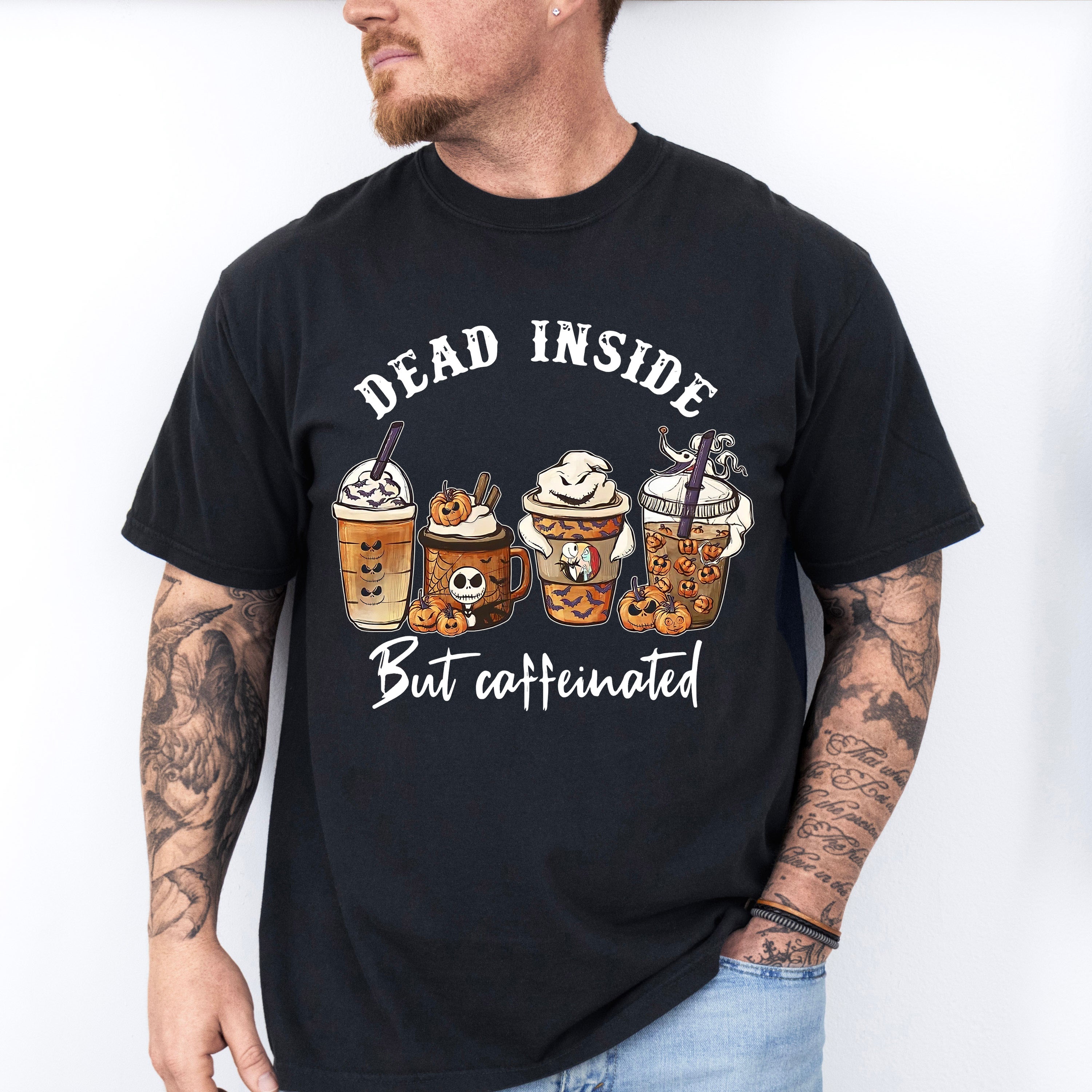 Dead Inside But Coffeinated Design - Halloween Unisex Crewneck T-Shirt Sweatshirt Hoodie