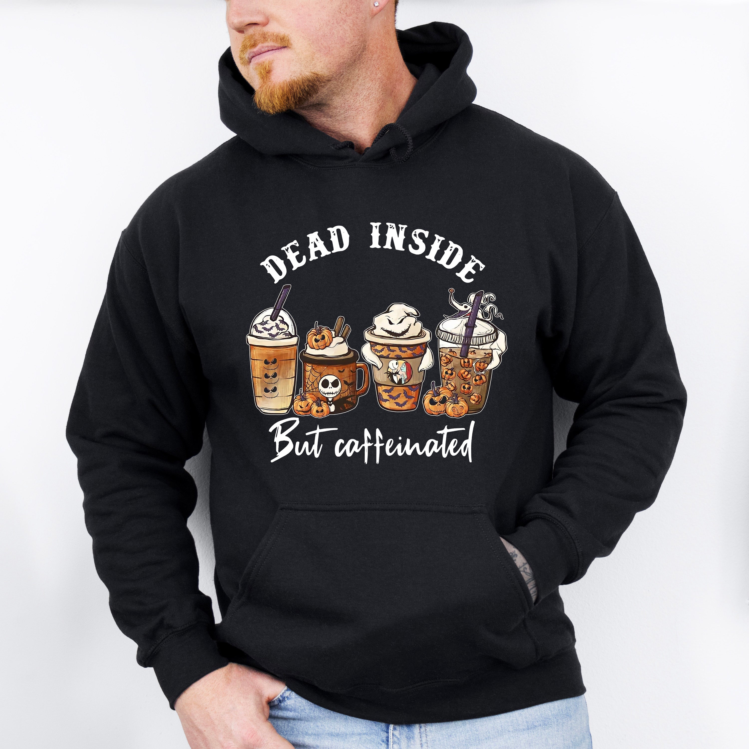 Dead Inside But Coffeinated Design - Halloween Unisex Crewneck T-Shirt Sweatshirt Hoodie