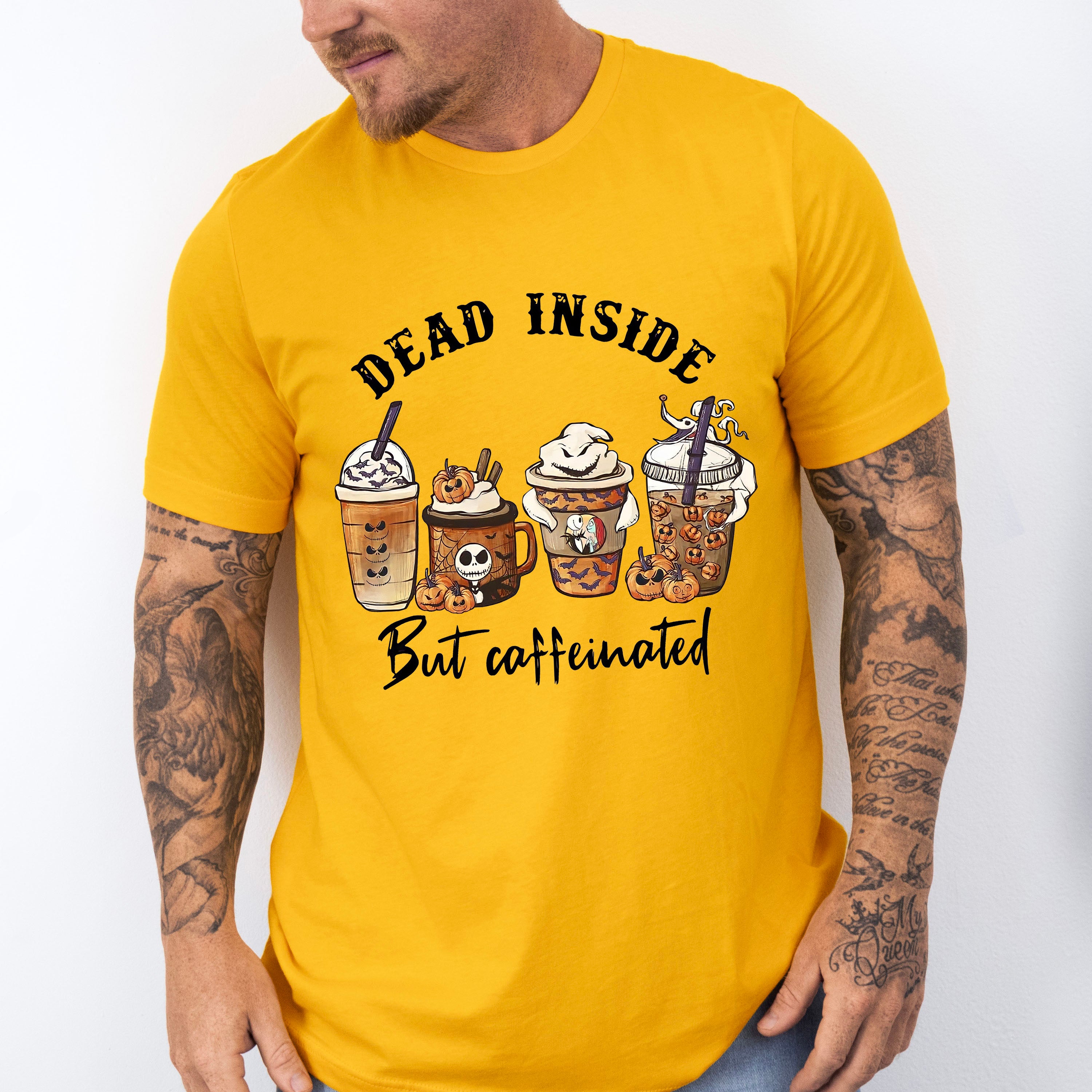 Dead Inside But Coffeinated Design - Halloween Unisex Crewneck T-Shirt Sweatshirt Hoodie