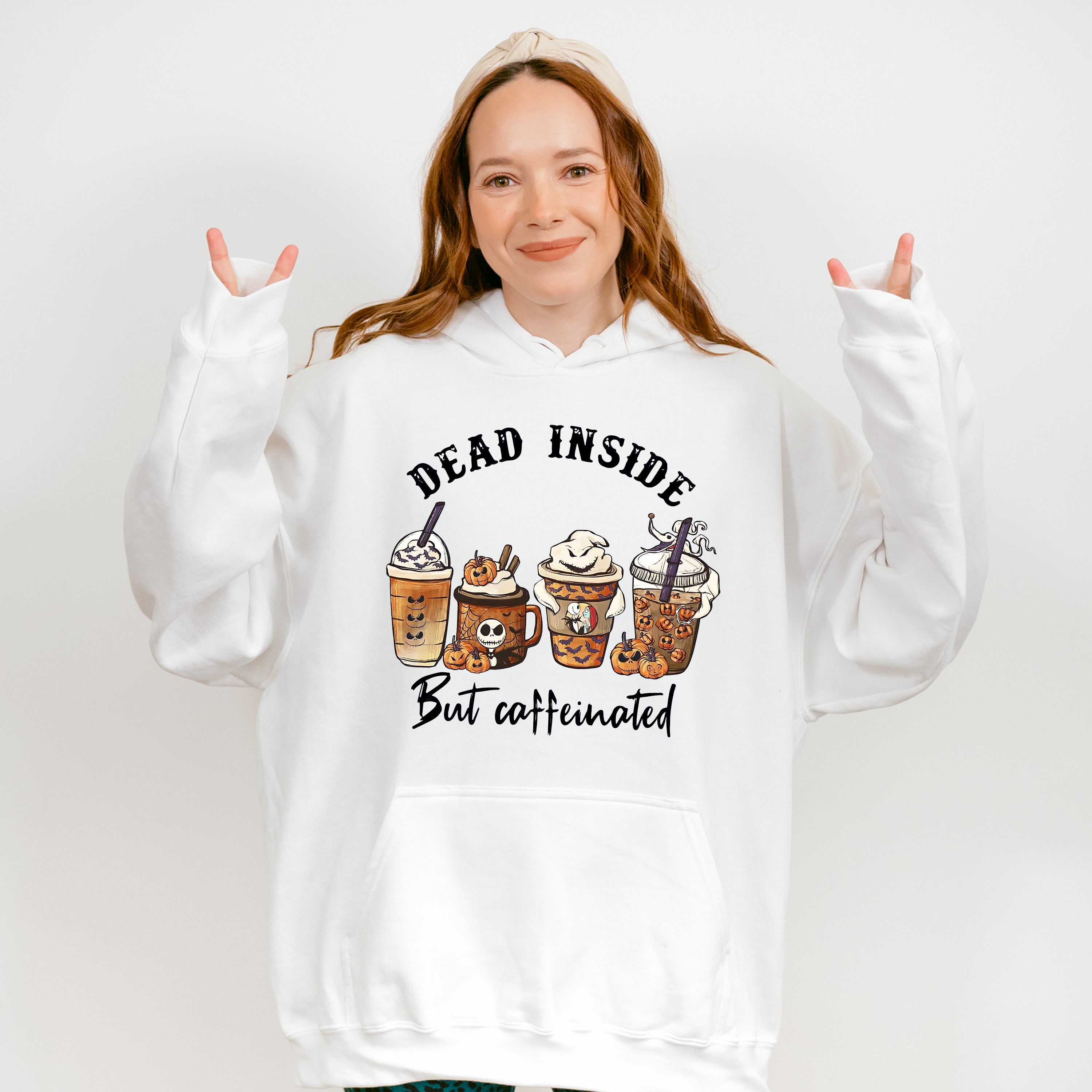 Dead Inside But Coffeinated Design - Halloween Unisex Crewneck T-Shirt Sweatshirt Hoodie