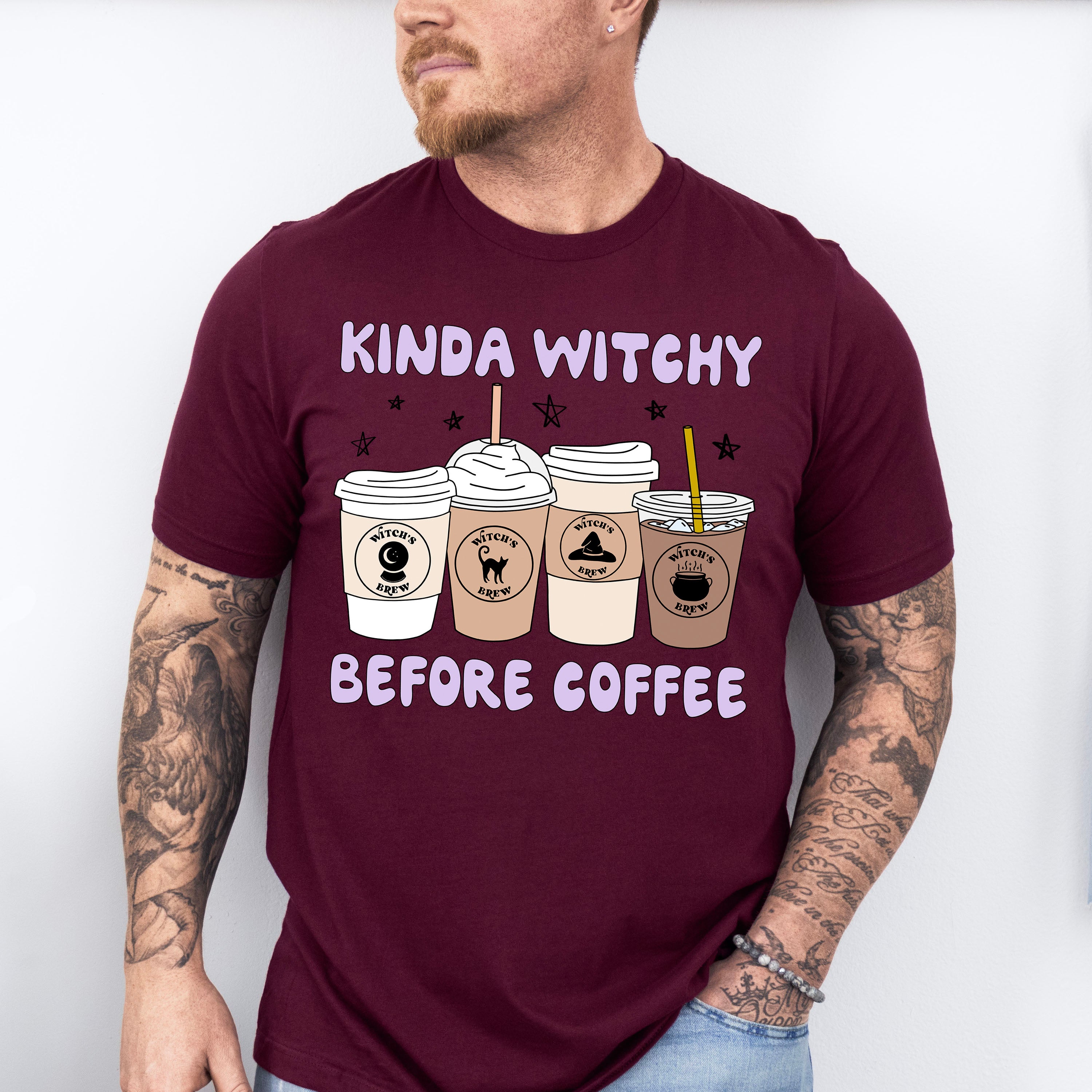 Kinda Witchy Before Coffee Design - Halloween Unisex Crewneck T-Shirt Sweatshirt Hoodie