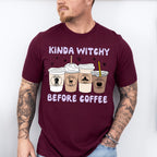 Kinda Witchy Before Coffee Design - Halloween Unisex Crewneck T-Shirt Sweatshirt Hoodie