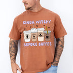 Kinda Witchy Before Coffee Design - Halloween Unisex Crewneck T-Shirt Sweatshirt Hoodie