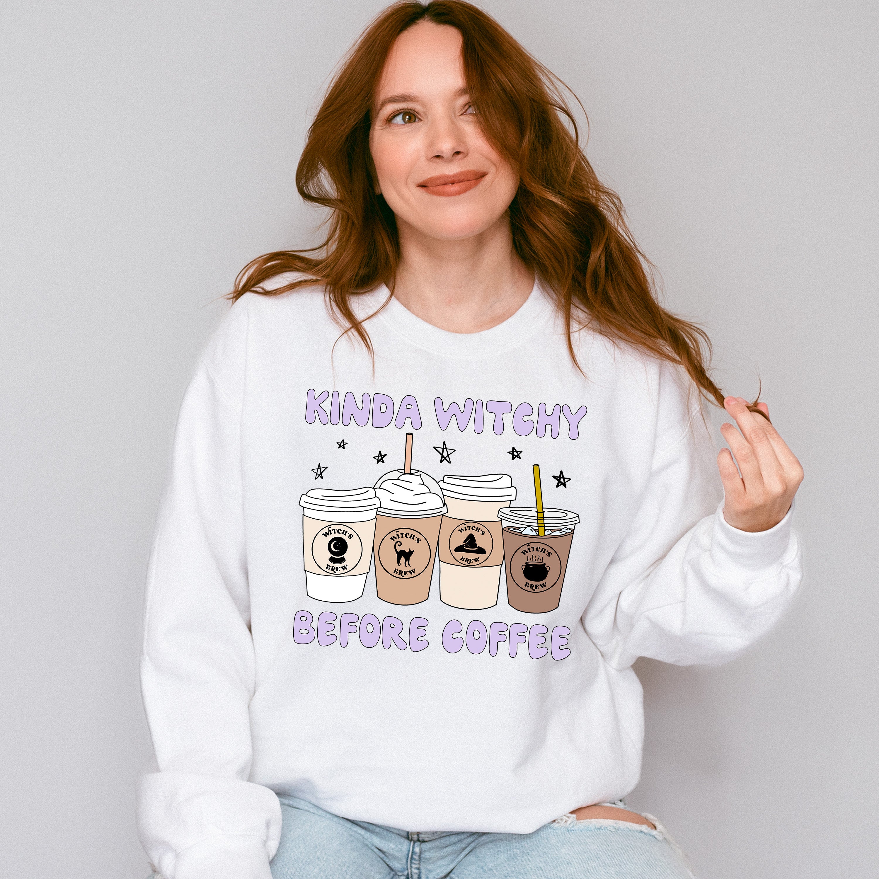 Kinda Witchy Before Coffee Design - Halloween Unisex Crewneck T-Shirt Sweatshirt Hoodie
