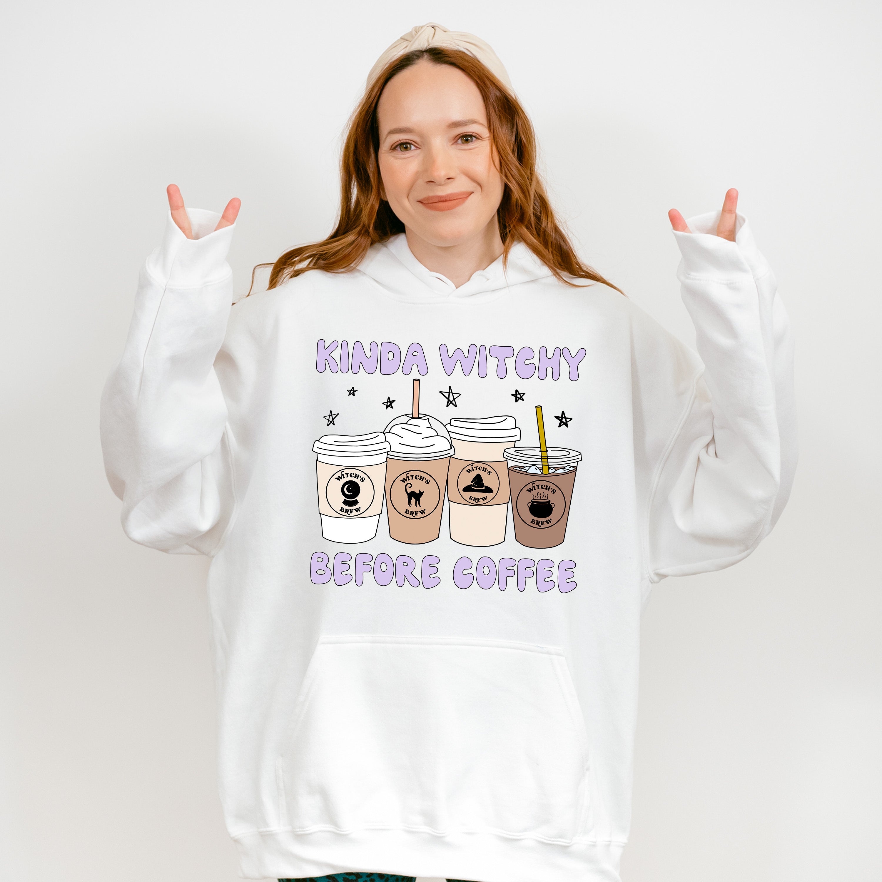 Kinda Witchy Before Coffee Design - Halloween Unisex Crewneck T-Shirt Sweatshirt Hoodie