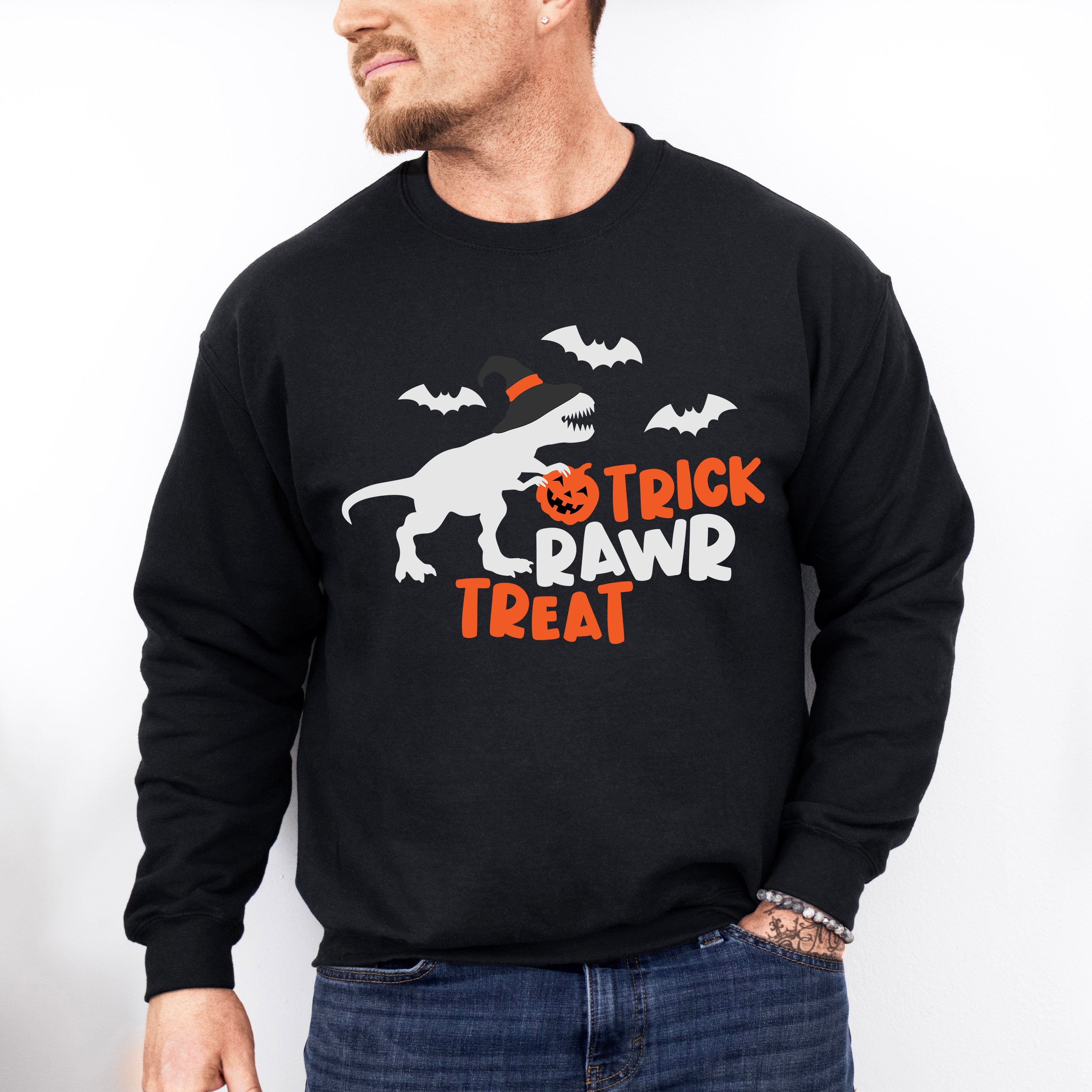 Halloween trick rawr treat tyrannosaurus t-rex dinosaur - Halloween Unisex Crewneck T-Shirt Sweatshirt Hoodie