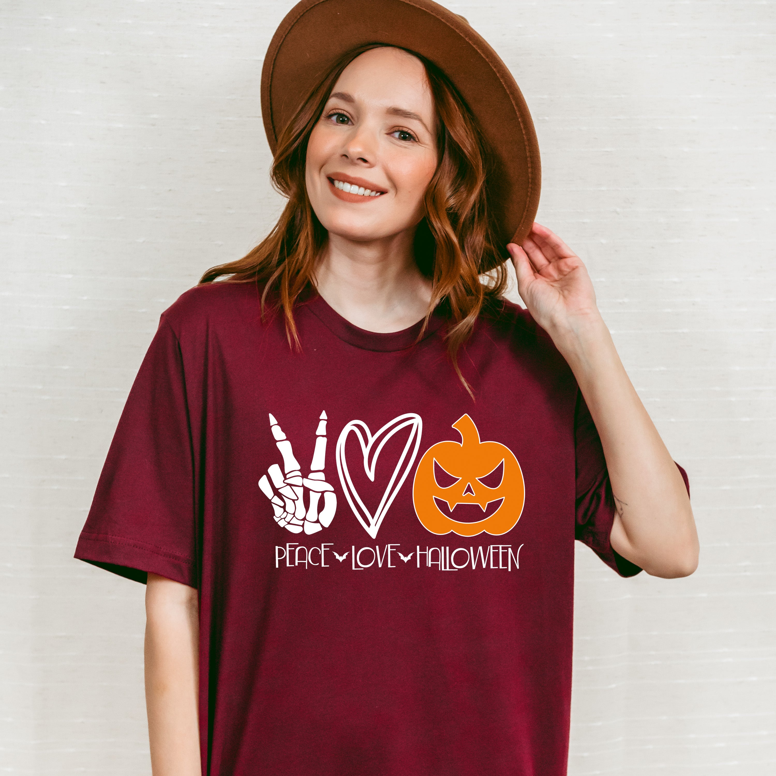 Halloween Peace Love Pumpkin Design - Halloween Unisex Crewneck T-Shirt Sweatshirt Hoodie