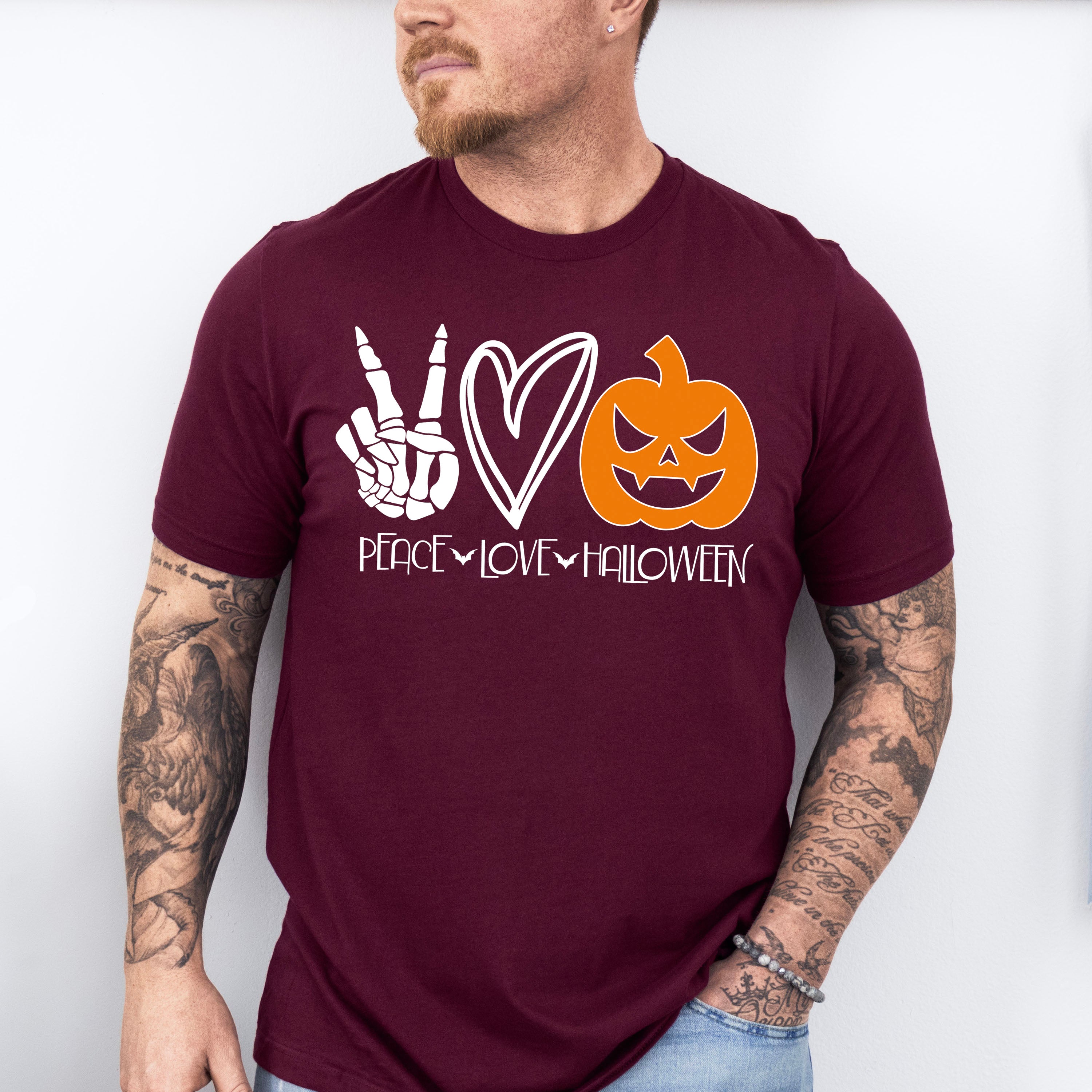 Halloween Peace Love Pumpkin Design - Halloween Unisex Crewneck T-Shirt Sweatshirt Hoodie