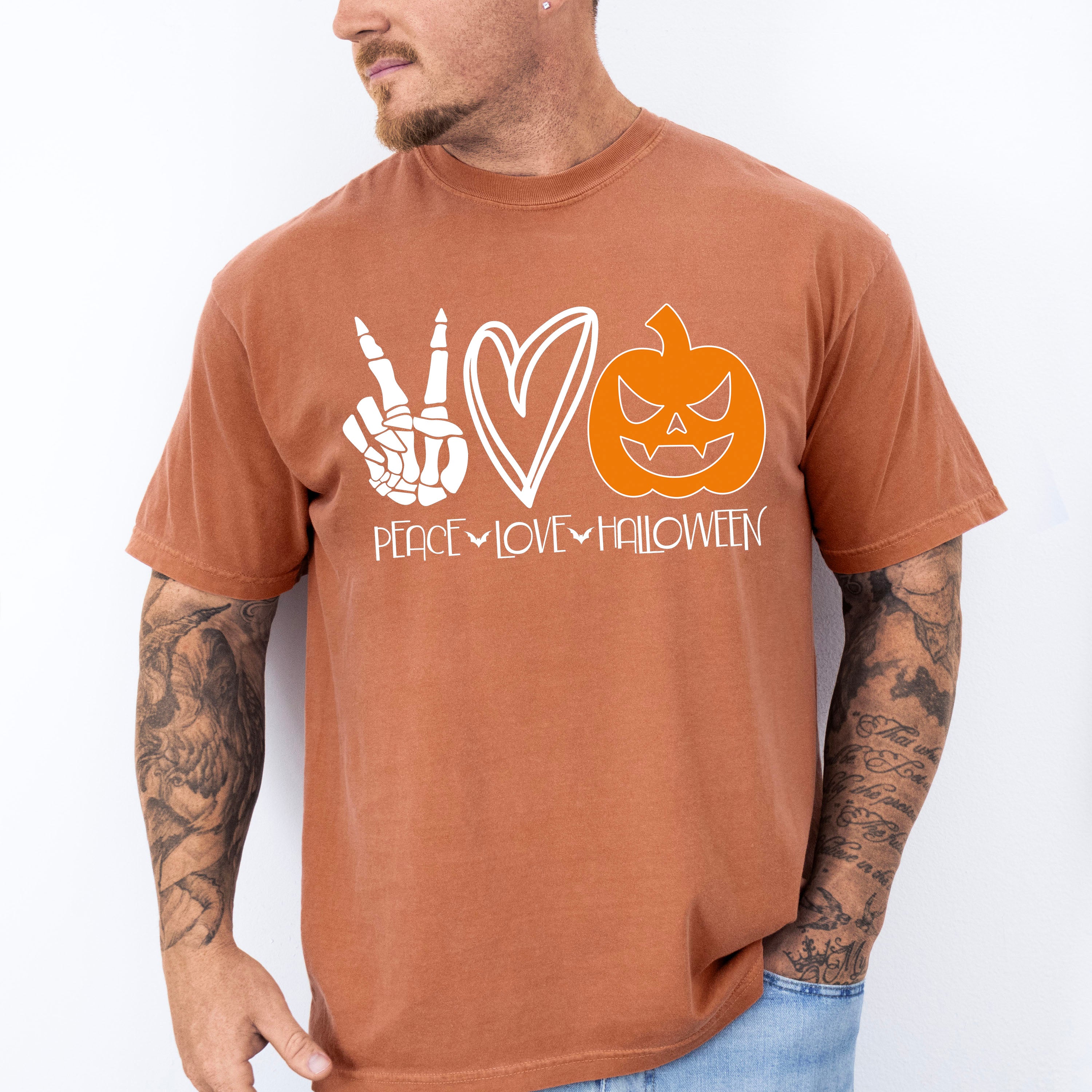 Halloween Peace Love Pumpkin Design - Halloween Unisex Crewneck T-Shirt Sweatshirt Hoodie