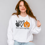 Halloween Peace Love Pumpkin Design - Halloween Unisex Crewneck T-Shirt Sweatshirt Hoodie