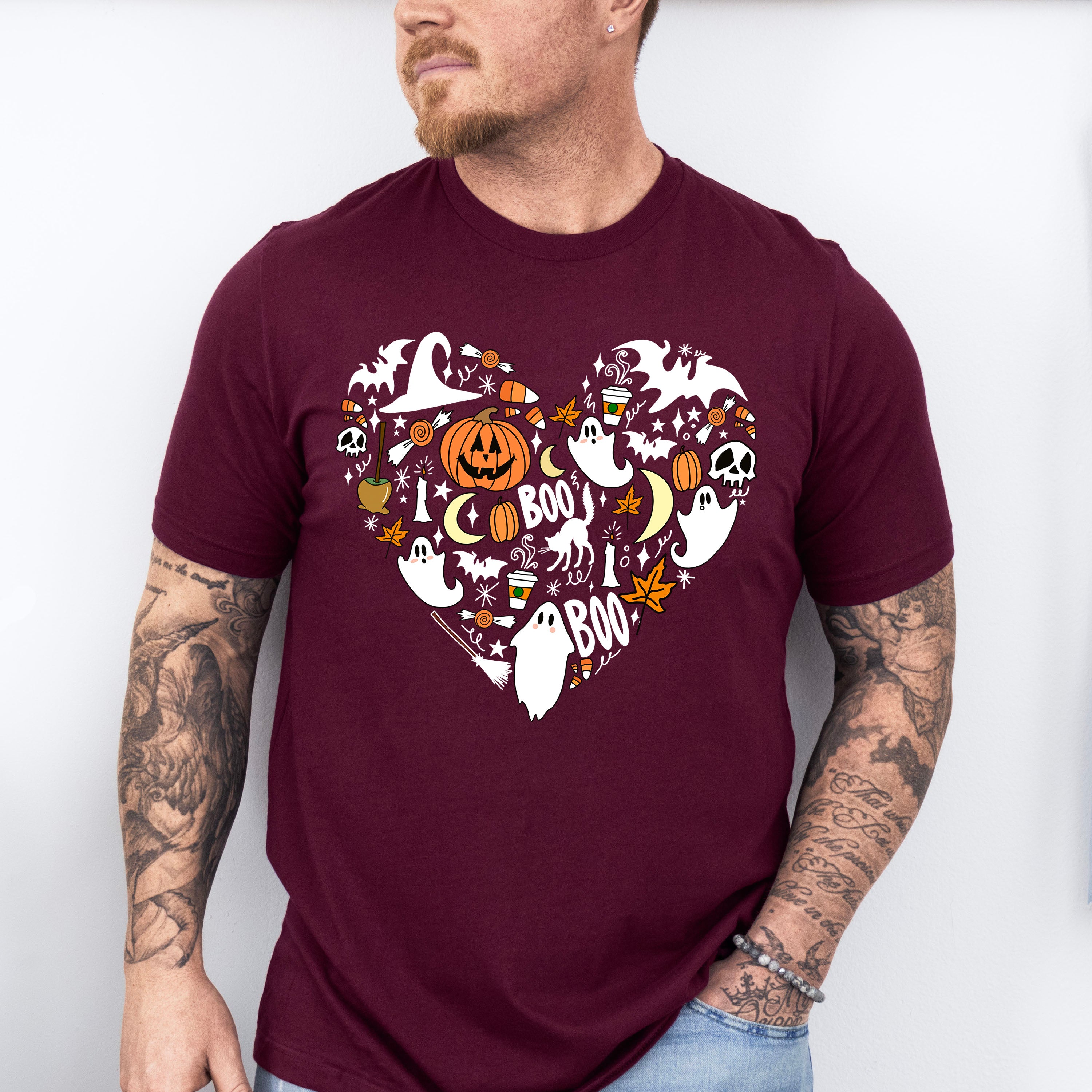 Halloween Heart Boo Pumpkin Design - Halloween Unisex Crewneck T-Shirt Sweatshirt Hoodie