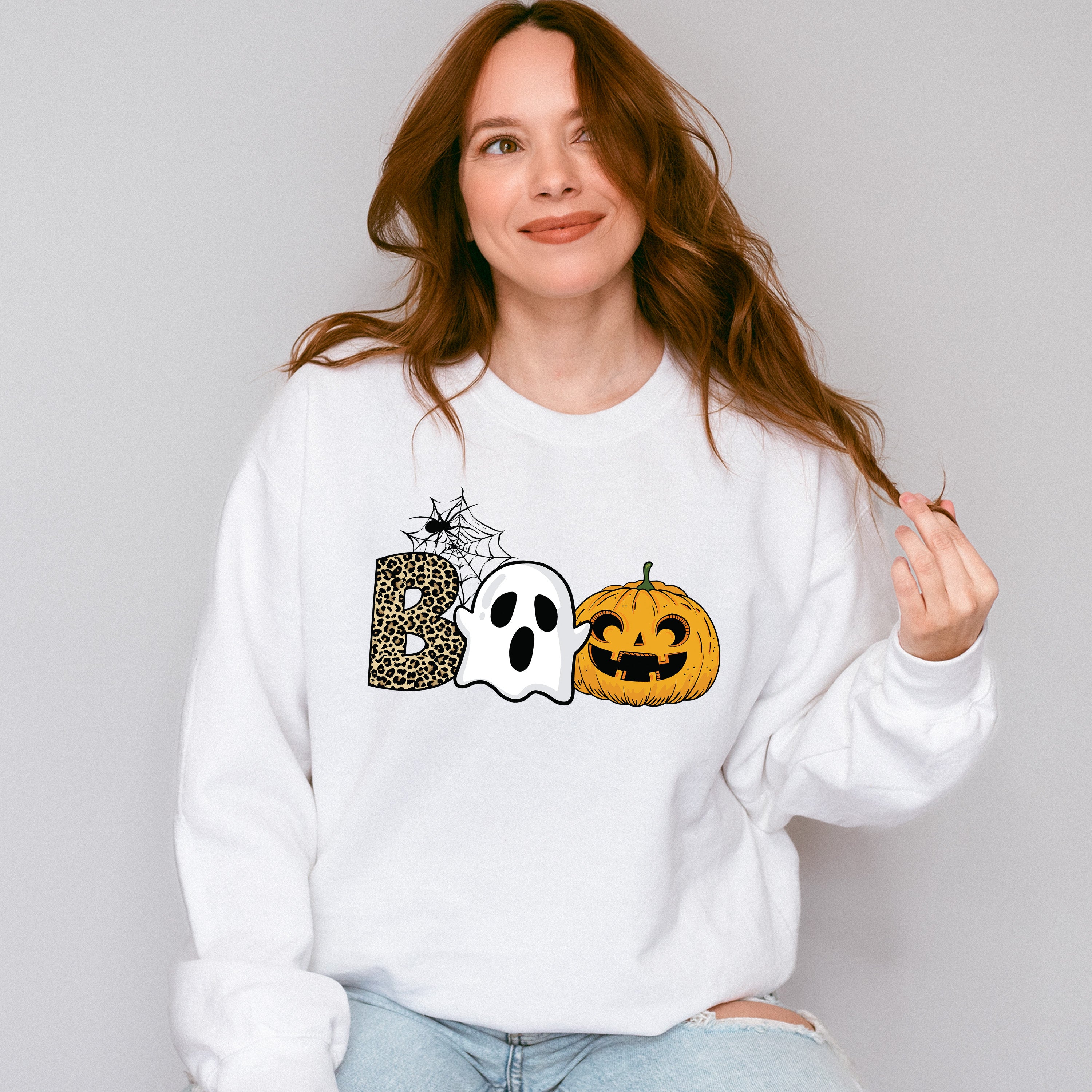 Halloween Boo Spider Design - Halloween Unisex Crewneck T-Shirt Sweatshirt Hoodie