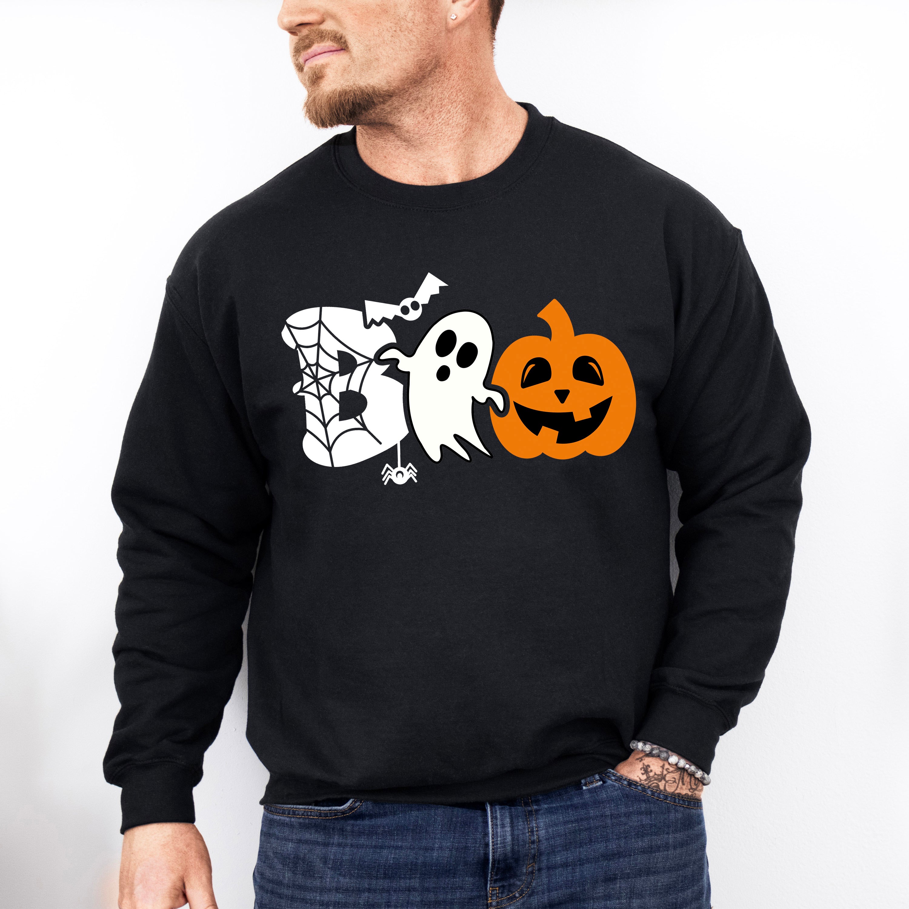 Halloween Boo Pumpkin Ghost spider design - Halloween Unisex Crewneck T-Shirt Sweatshirt Hoodie