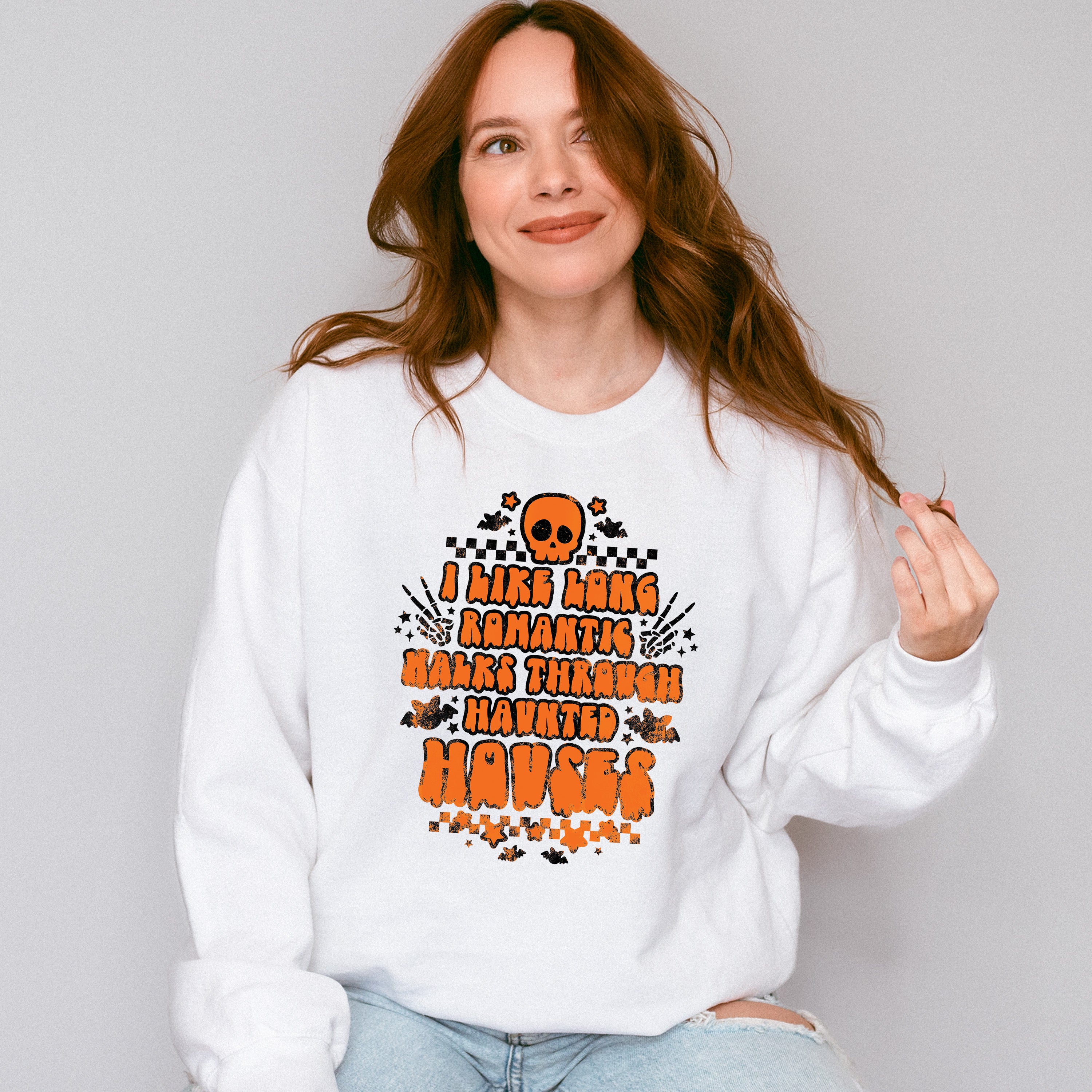 I Like Long Romantic Halks Through Haunted Houses Design - Halloween Unisex Crewneck T-Shirt Sweatshirt Hoodie