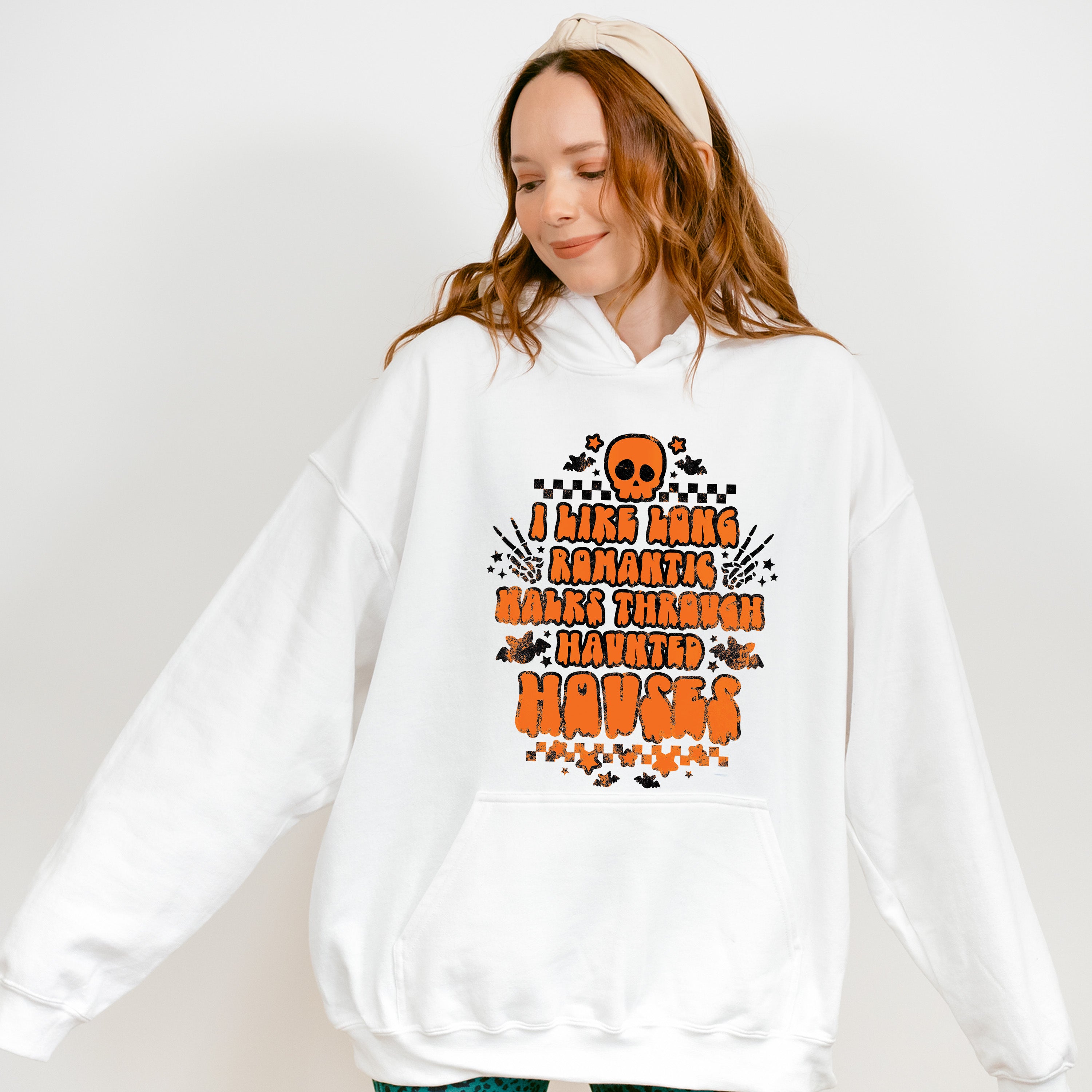 I Like Long Romantic Halks Through Haunted Houses Design - Halloween Unisex Crewneck T-Shirt Sweatshirt Hoodie