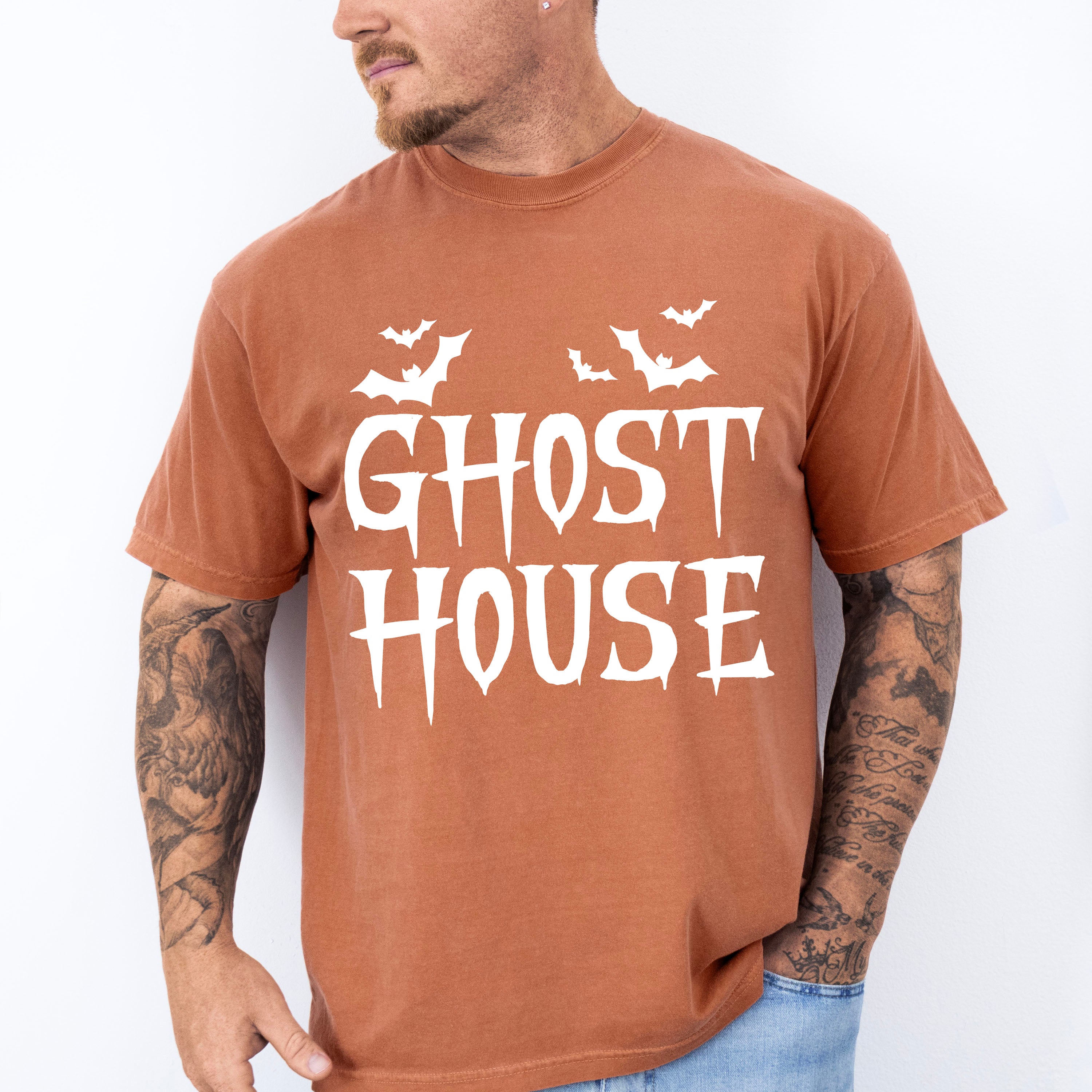 Ghost House Design - Halloween Unisex Crewneck T-Shirt Sweatshirt Hoodie