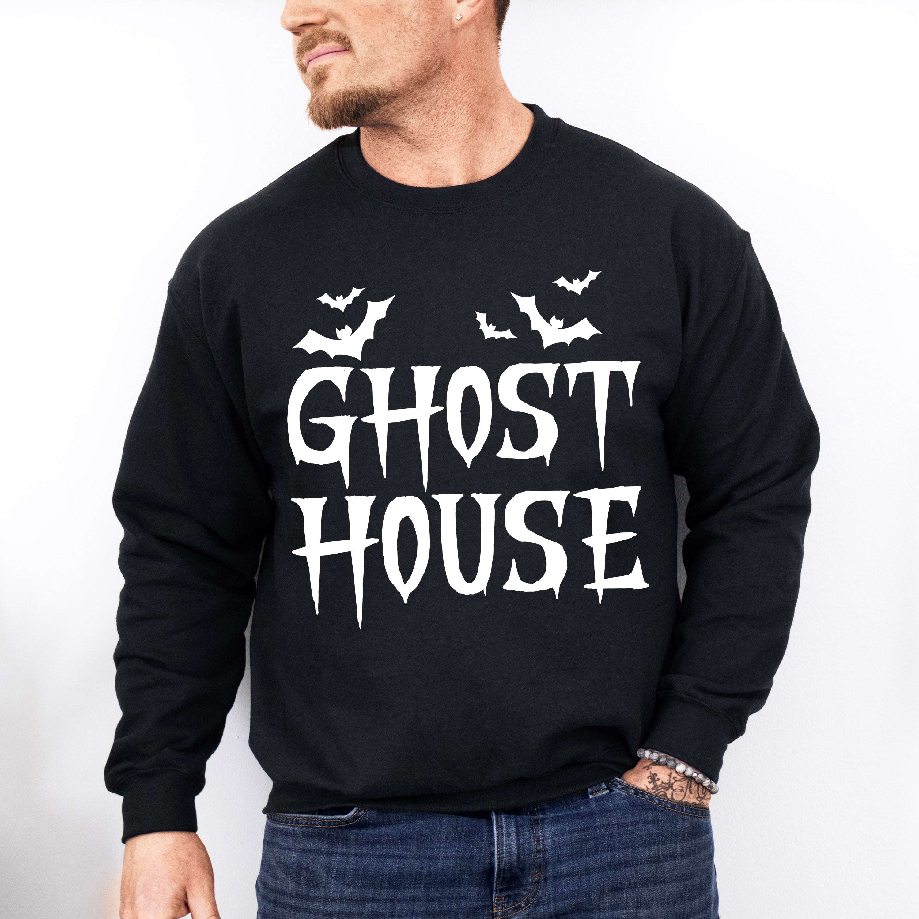 Ghost House Design - Halloween Unisex Crewneck T-Shirt Sweatshirt Hoodie