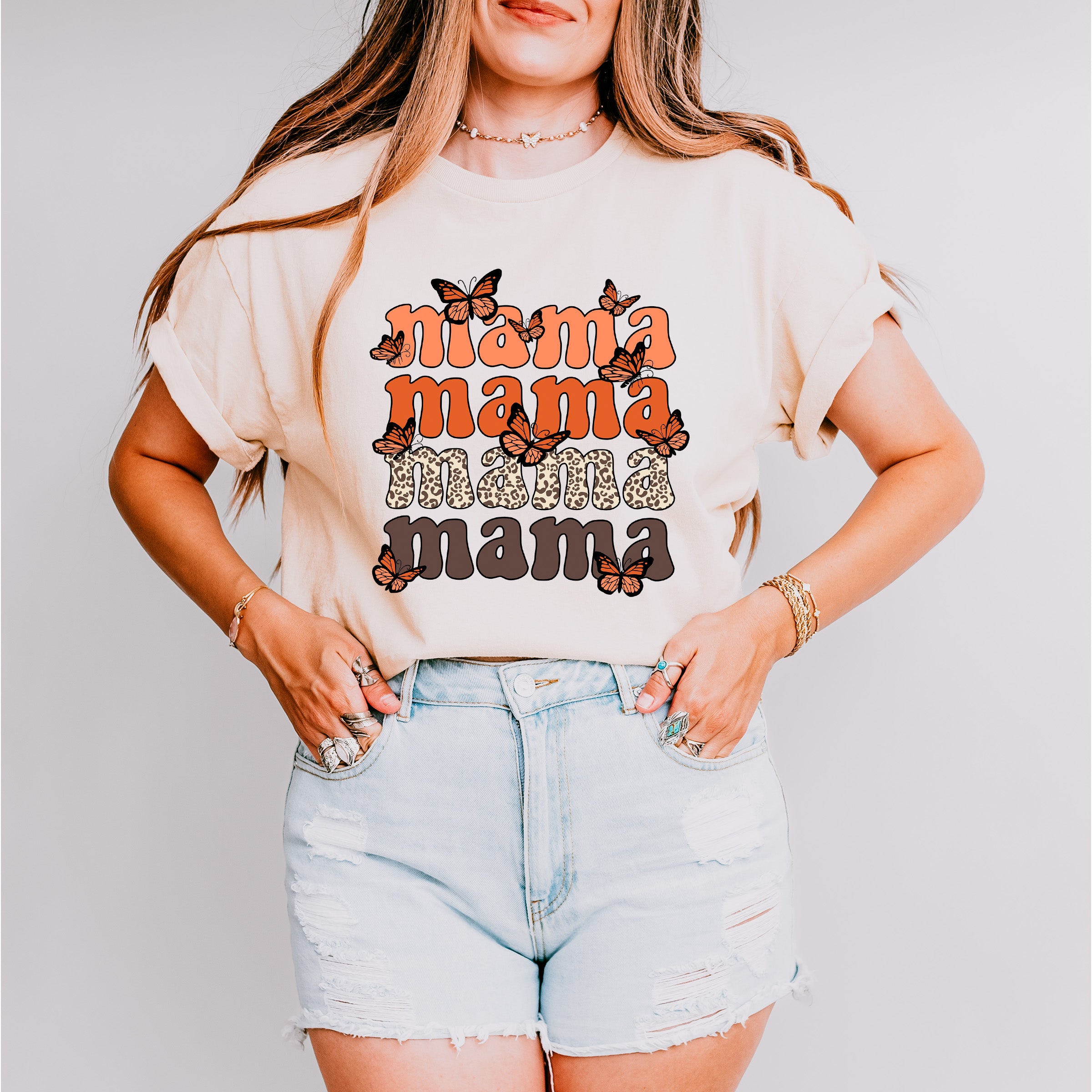Mama Mama Butterfly Football Mother's Day Unisex Crewneck T-Shirt Sweatshirt Hoodie