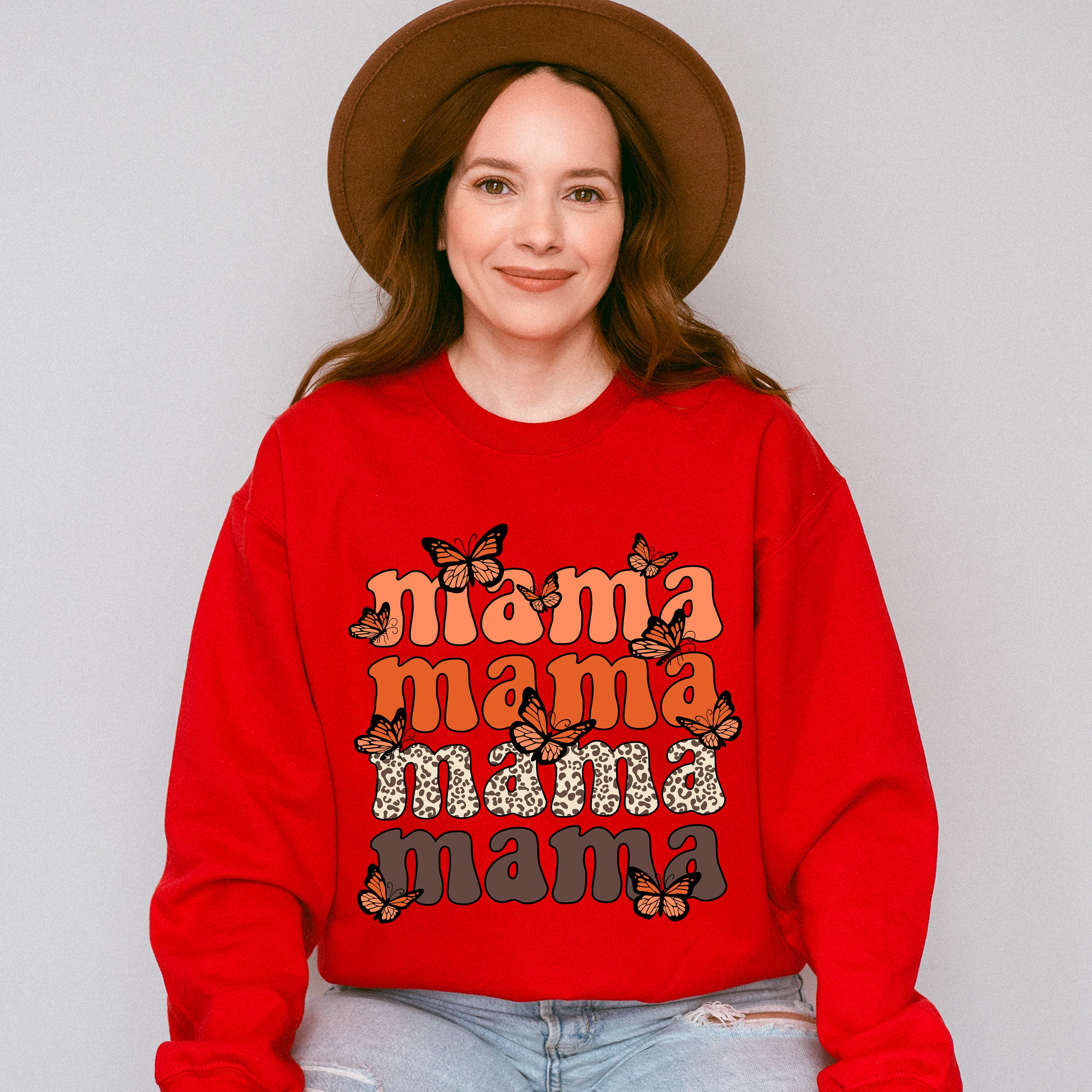 Mama Mama Butterfly Football Mother's Day Unisex Crewneck T-Shirt Sweatshirt Hoodie