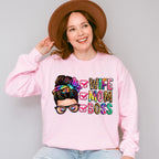 Wife Mom Boss Mother's Day Unisex Crewneck T-Shirt Sweatshirt Hoodie