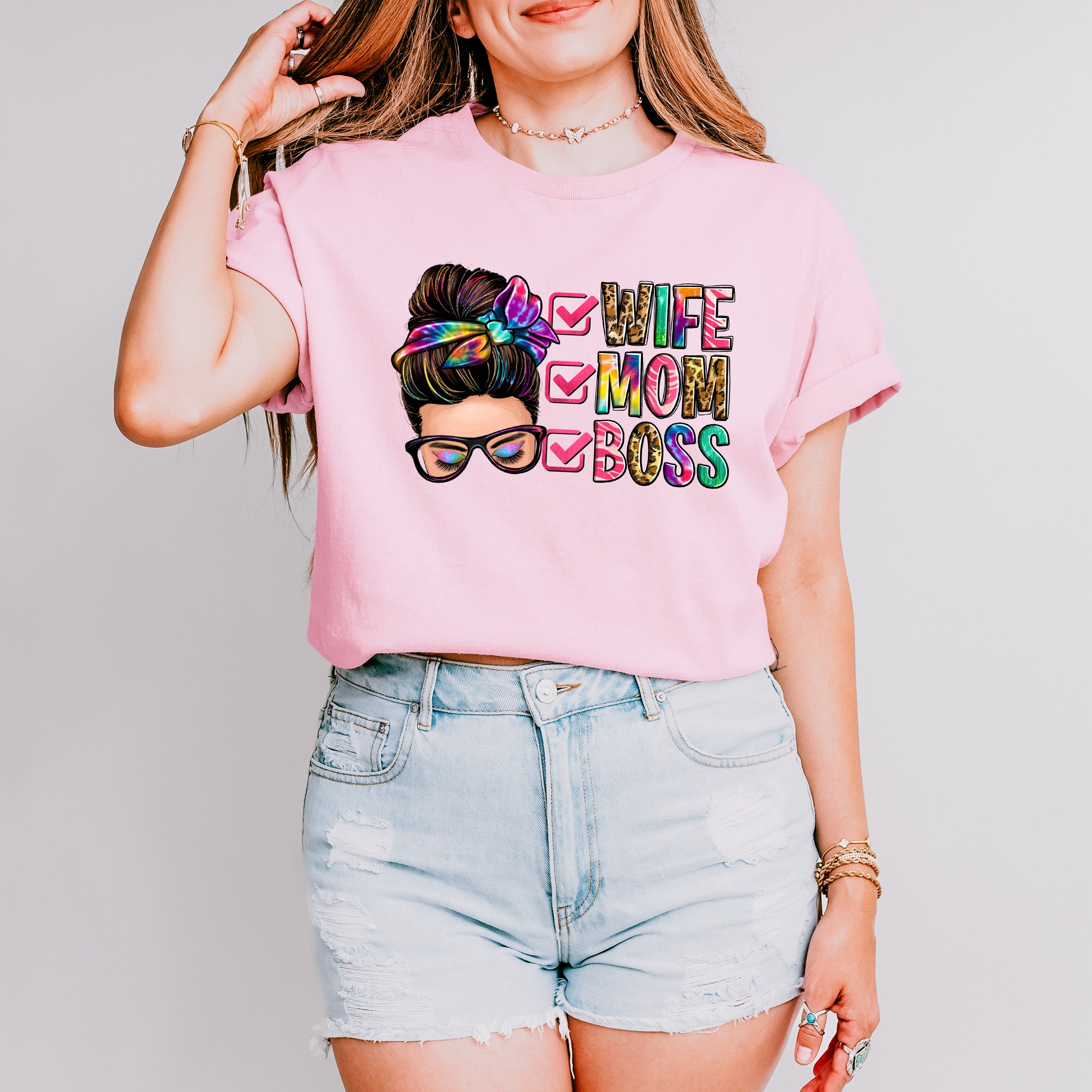 Wife Mom Boss Mother's Day Unisex Crewneck T-Shirt Sweatshirt Hoodie