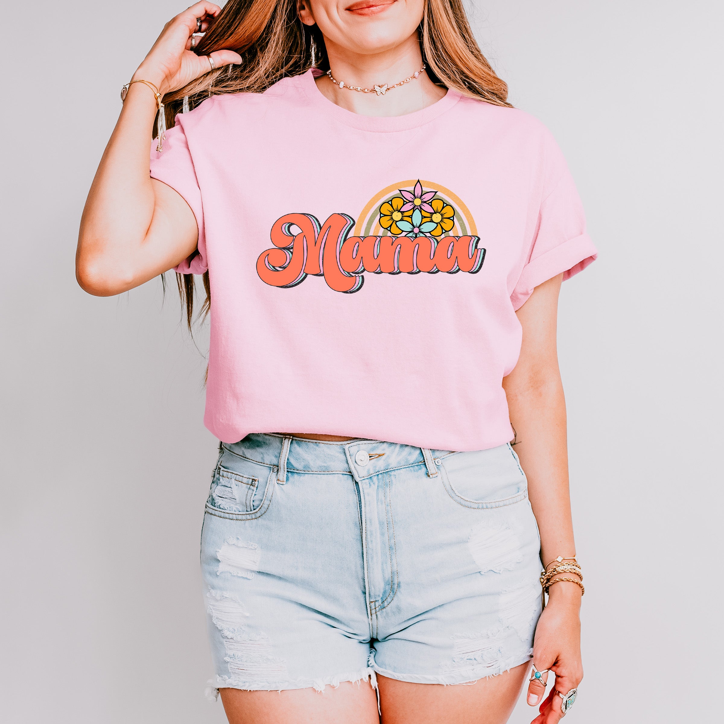 Mama Flower Rainbow Mother's Day Unisex Crewneck T-Shirt Sweatshirt Hoodie