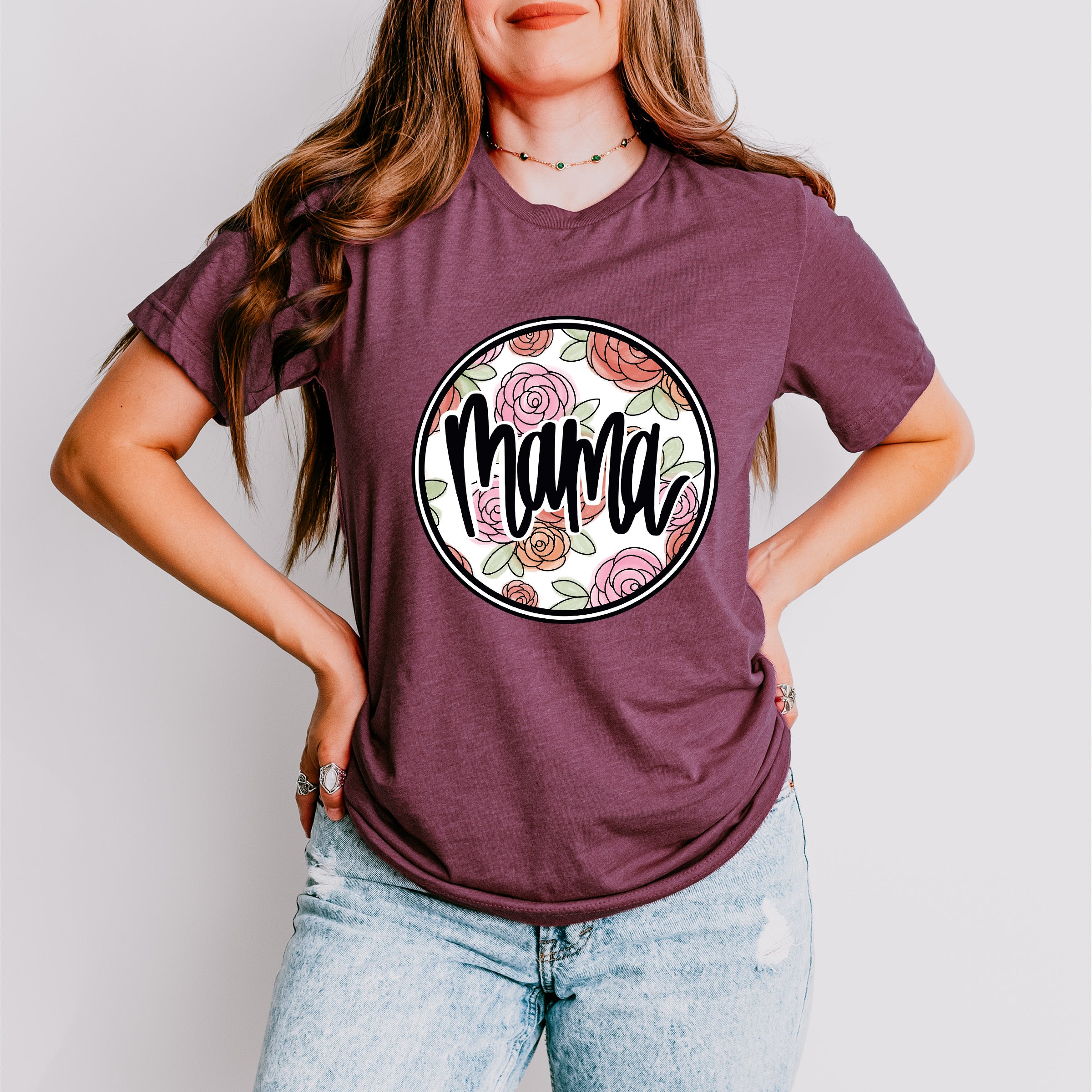 Circle Roses Mama Mother's Day Unisex Crewneck T-Shirt Sweatshirt Hoodie