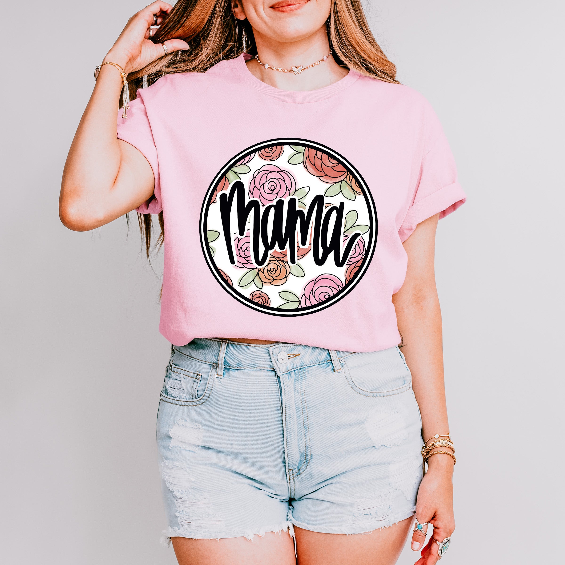 Circle Roses Mama Mother's Day Unisex Crewneck T-Shirt Sweatshirt Hoodie