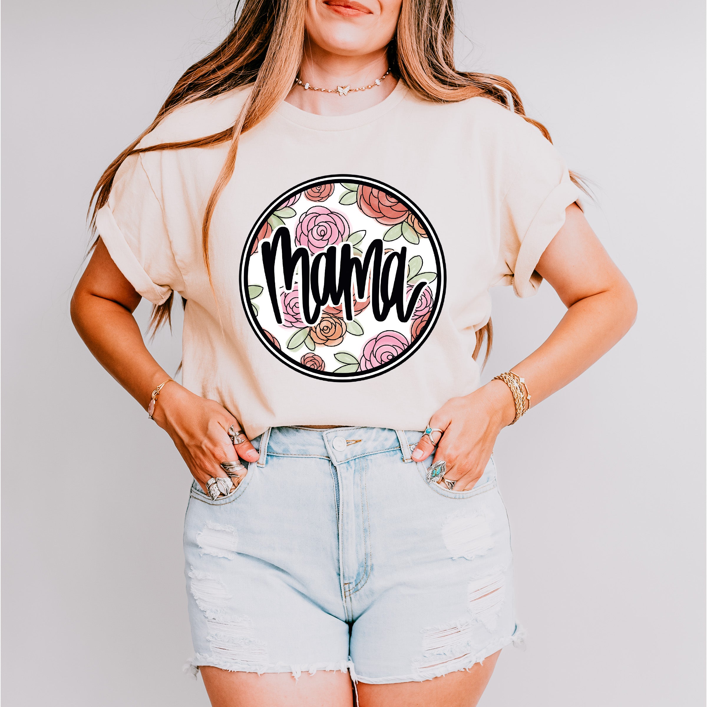 Circle Roses Mama Mother's Day Unisex Crewneck T-Shirt Sweatshirt Hoodie