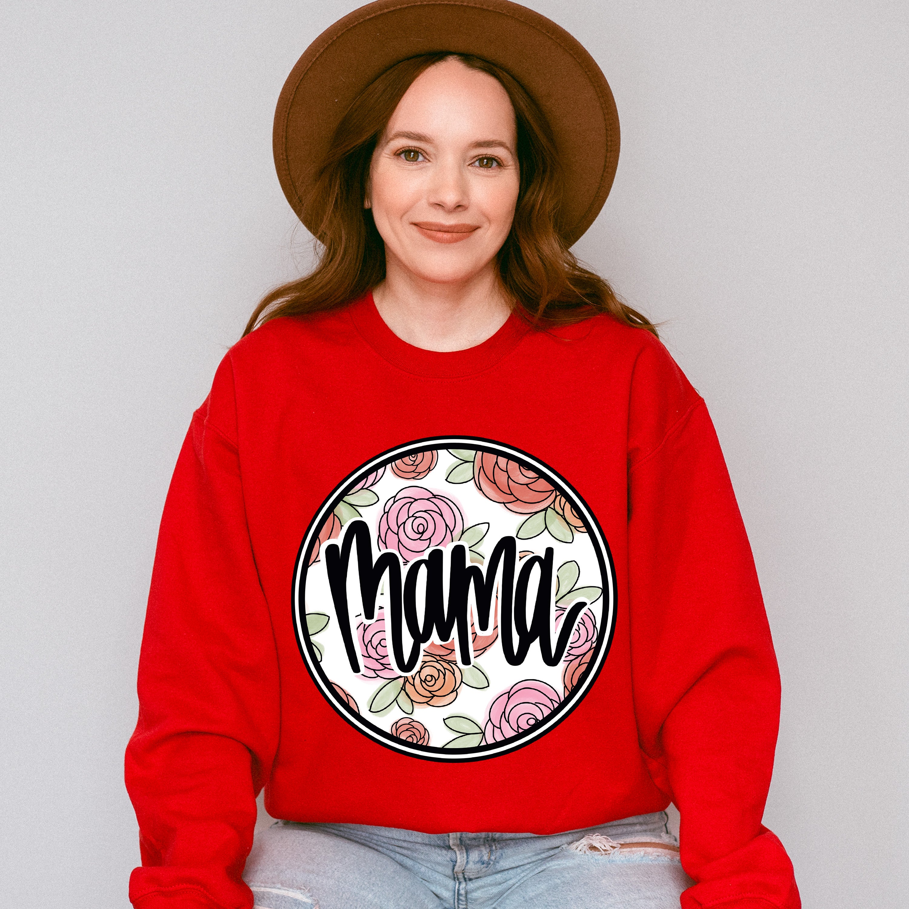 Circle Roses Mama Mother's Day Unisex Crewneck T-Shirt Sweatshirt Hoodie