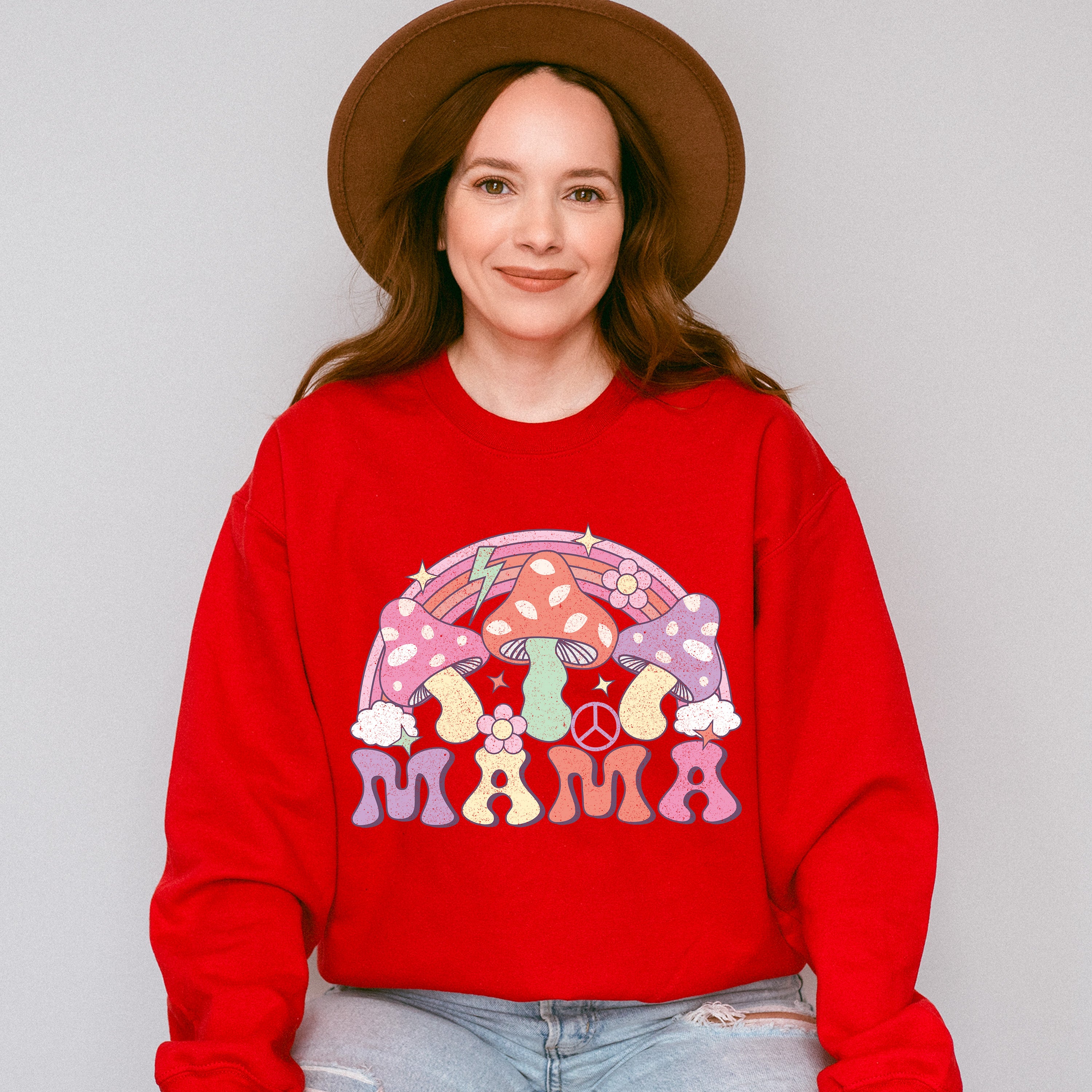 Mama Mushrooms And Rainbow Mother's Day Unisex Crewneck T-Shirt Sweatshirt Hoodie