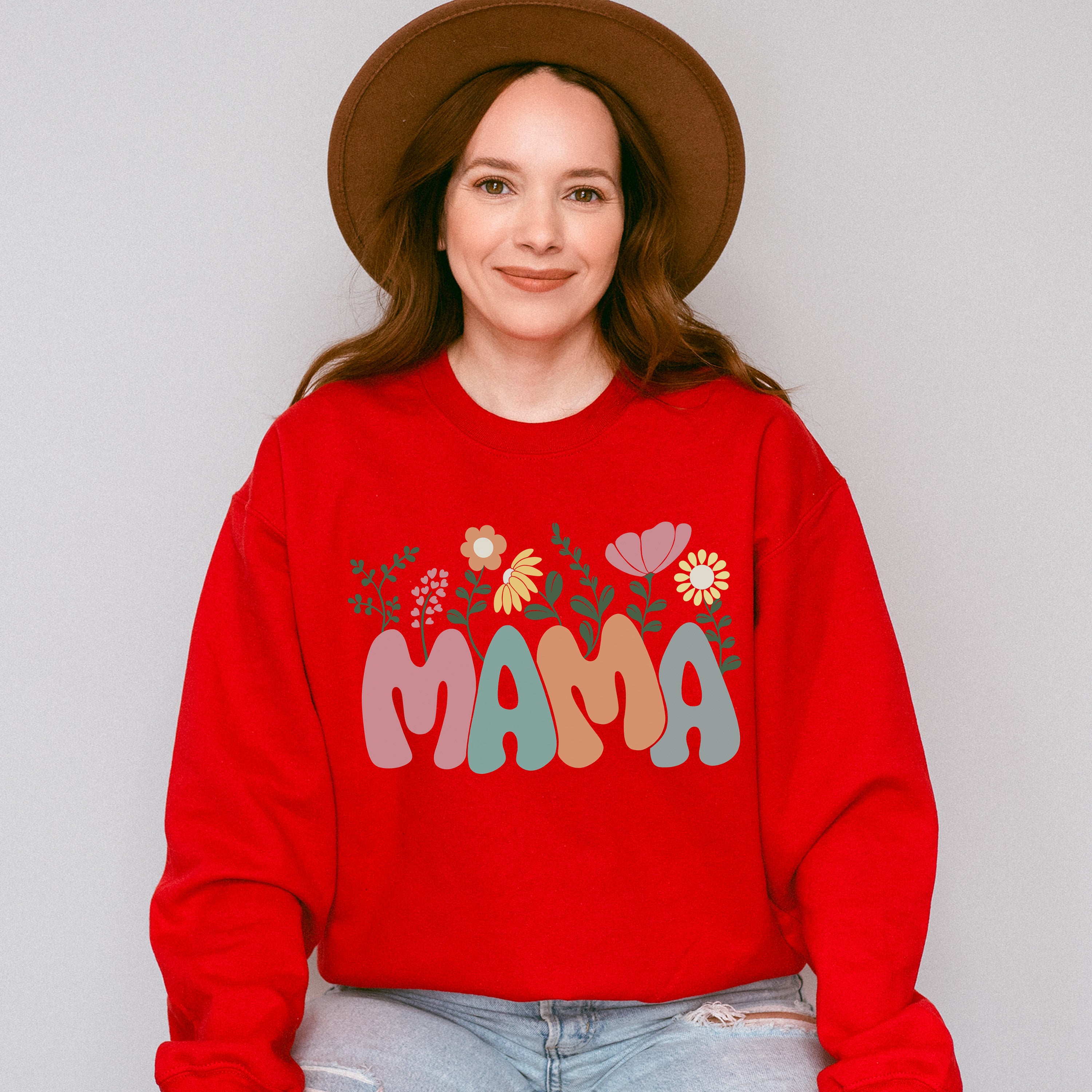 Mama Flowers Mother's Day Unisex Crewneck T-Shirt Sweatshirt Hoodie