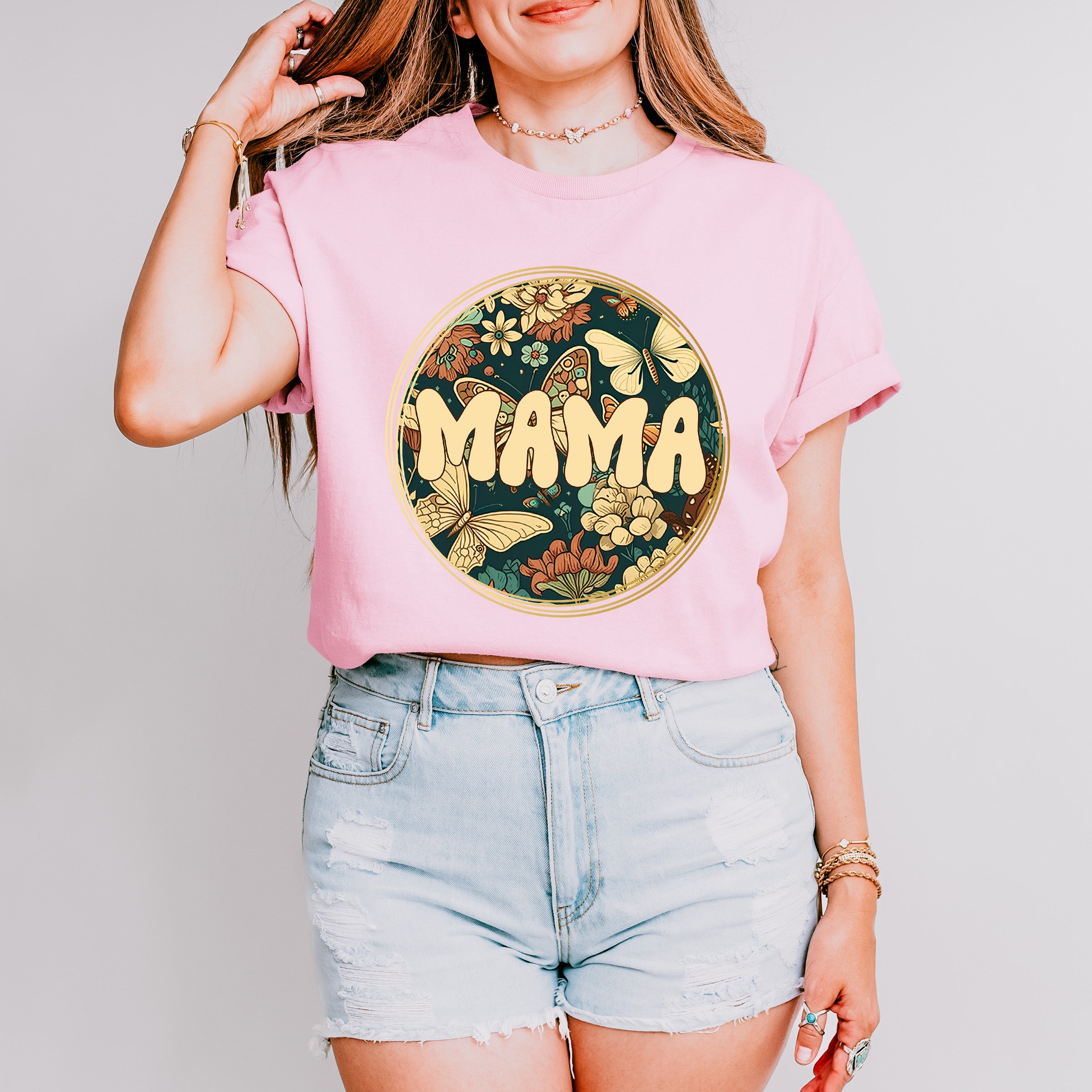 Mama Circle Butterflies Mother&#39;s Day Unisex Crewneck T-Shirt Sweatshirt Hoodie