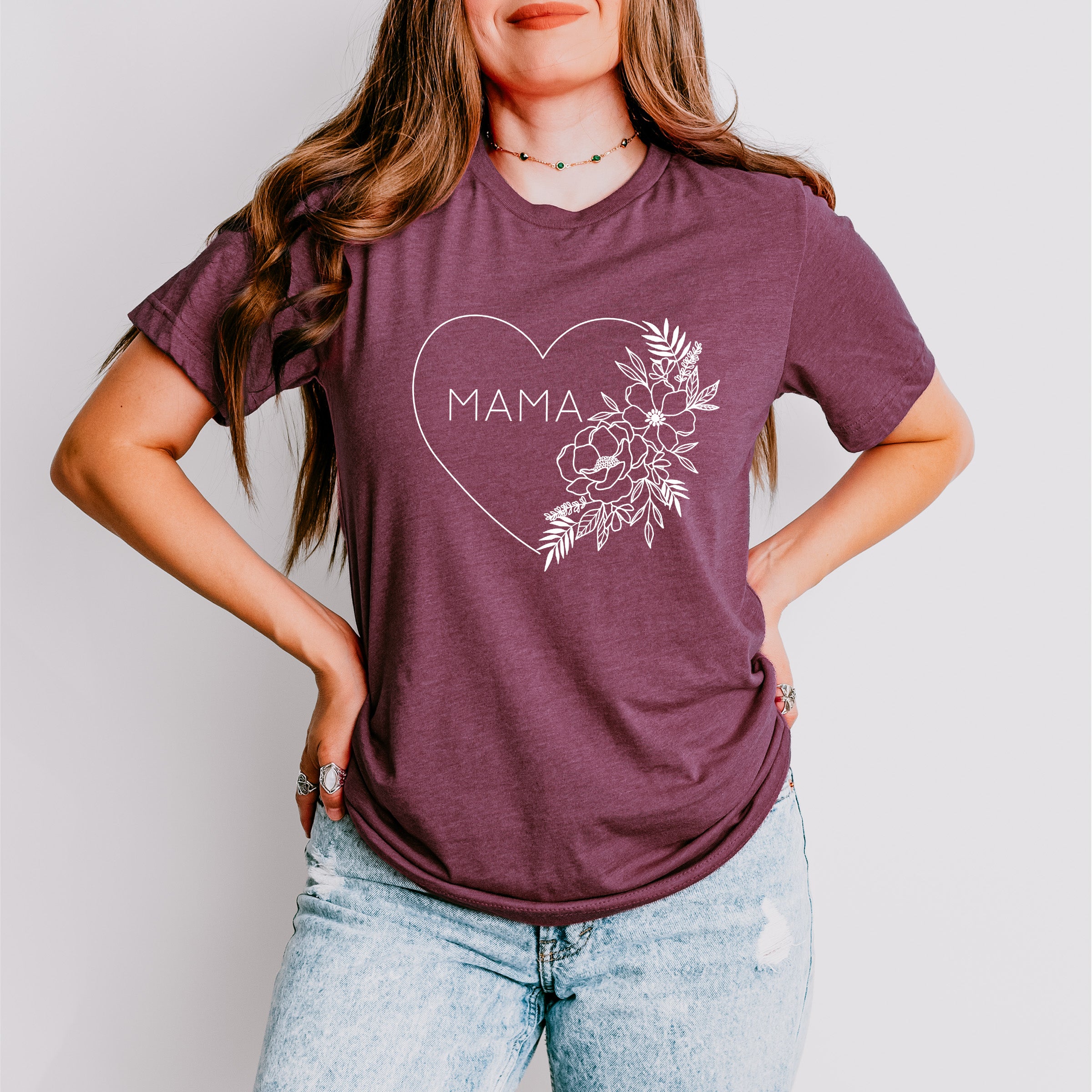 Mama Heart Of Flower Mother&#39;s Day Unisex Crewneck T-Shirt Sweatshirt Hoodie