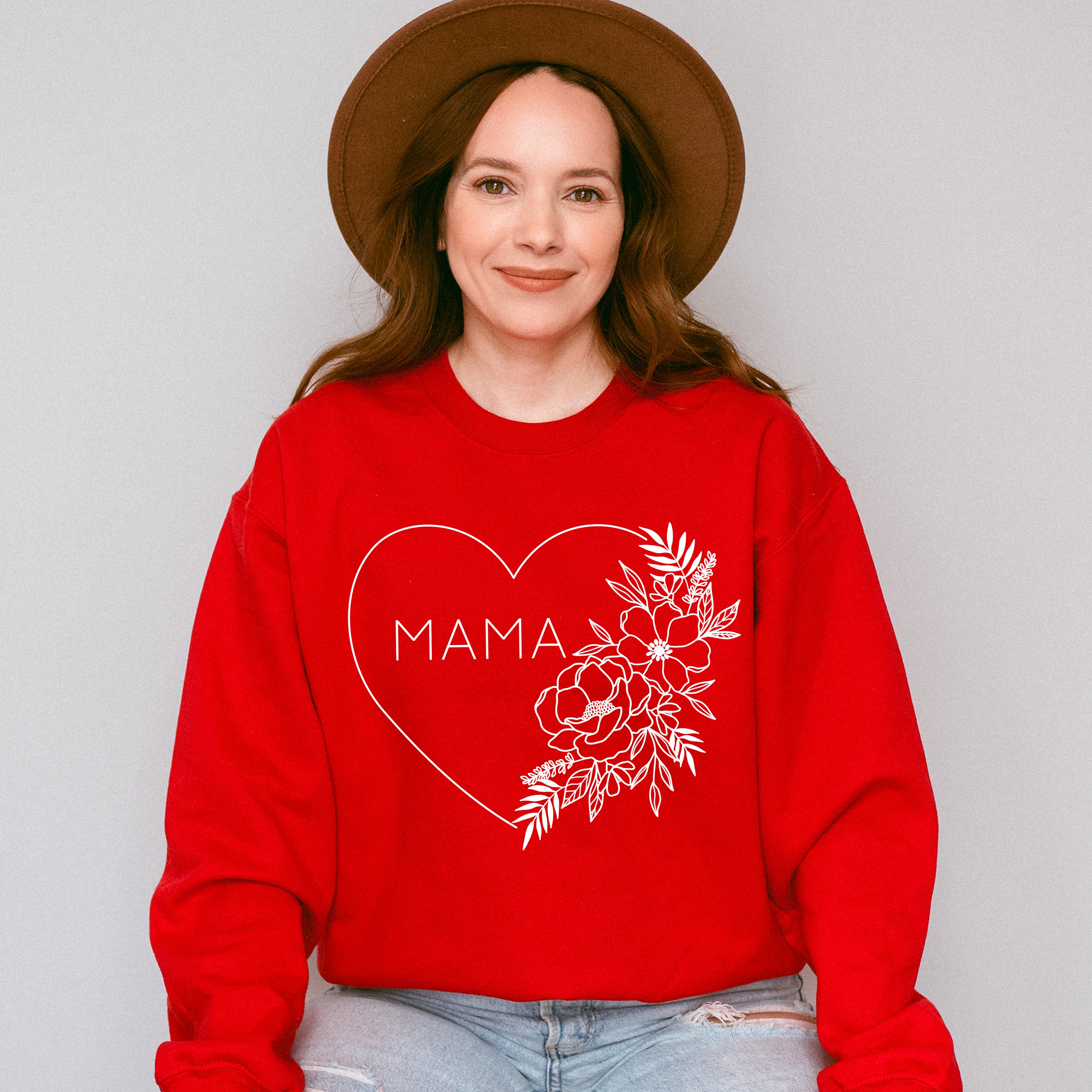 Mama Heart Of Flower Mother&#39;s Day Unisex Crewneck T-Shirt Sweatshirt Hoodie
