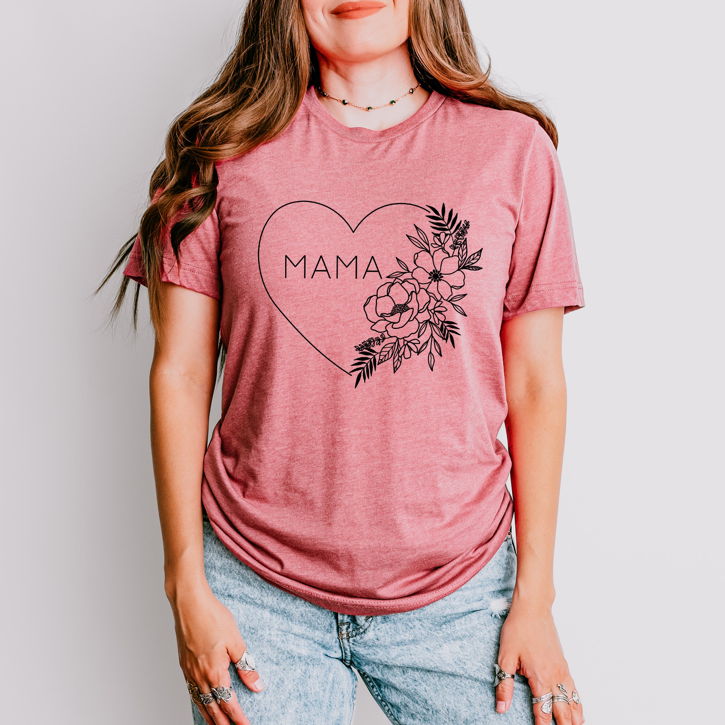 Mama Heart Of Flower Mother&#39;s Day Unisex Crewneck T-Shirt Sweatshirt Hoodie