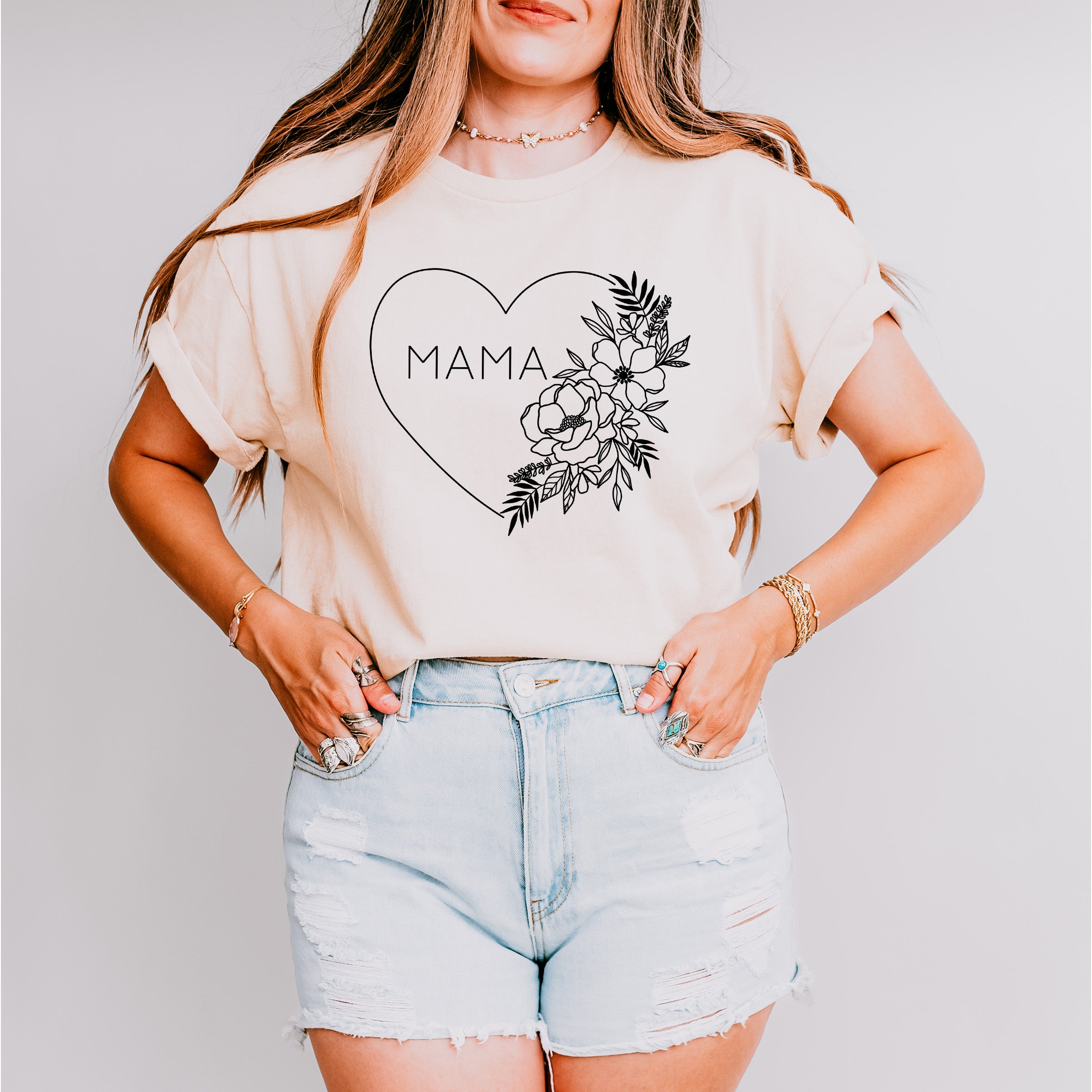 Mama Heart Of Flower Mother&#39;s Day Unisex Crewneck T-Shirt Sweatshirt Hoodie