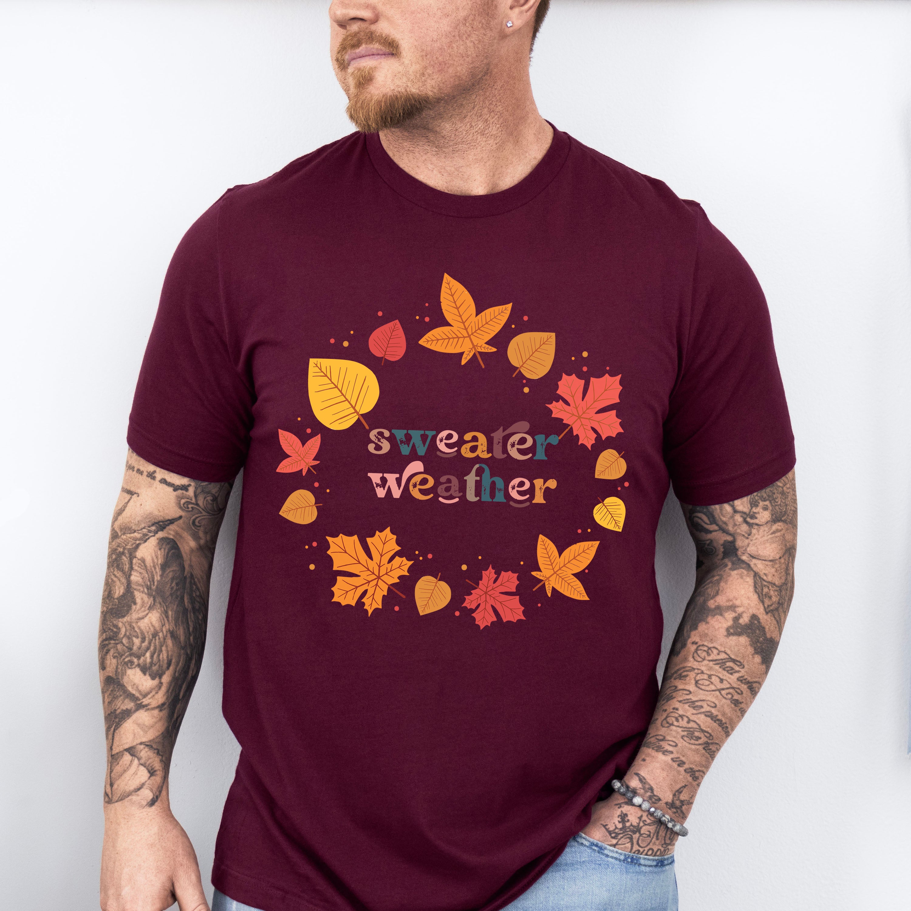 Sweater Weather leaves Design - Fall Theme Unisex Crewneck T-Shirt Sweatshirt Hoodie