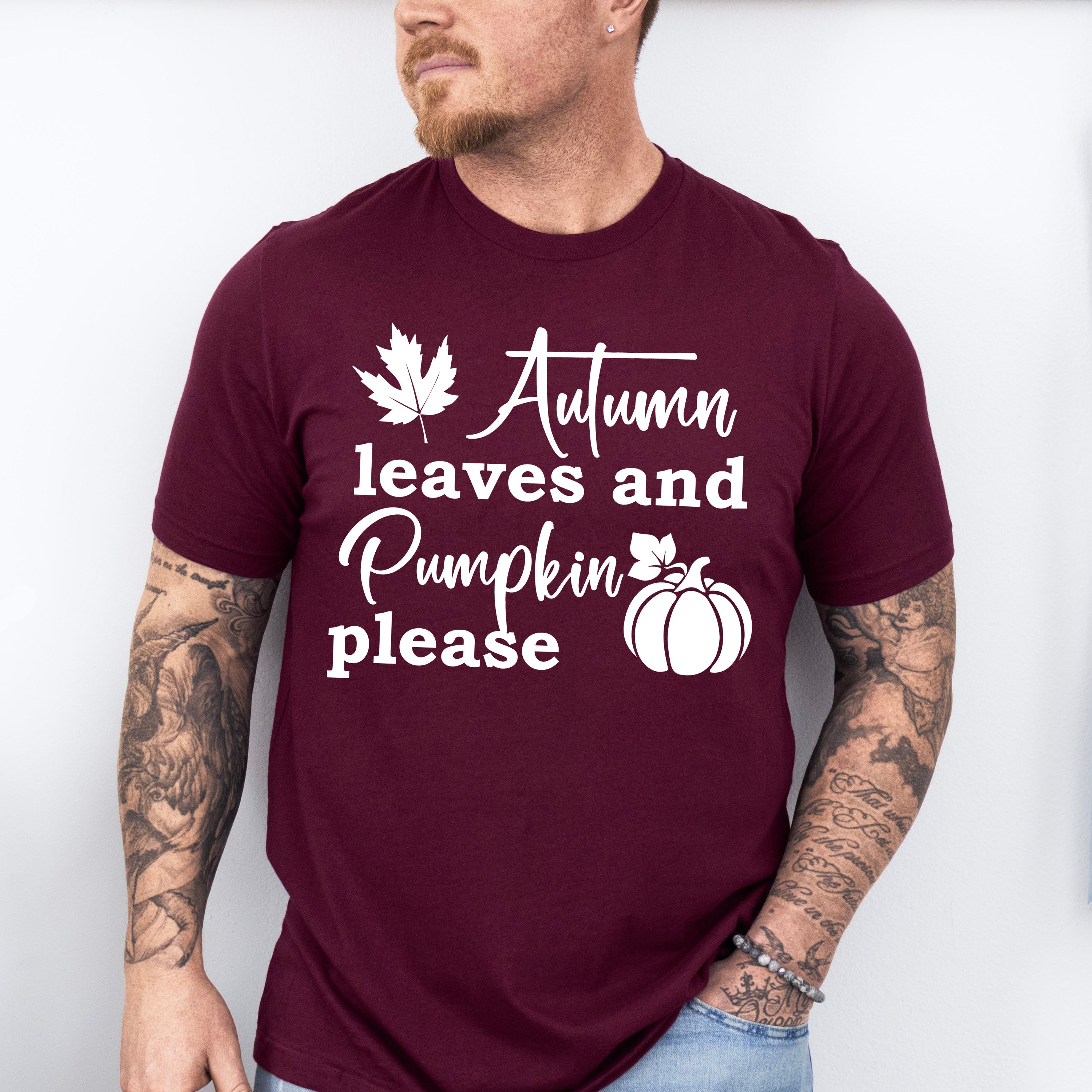Autumn Leaves And Pumpkin Please Design - Fall Theme Unisex Crewneck T-Shirt Sweatshirt Hoodie