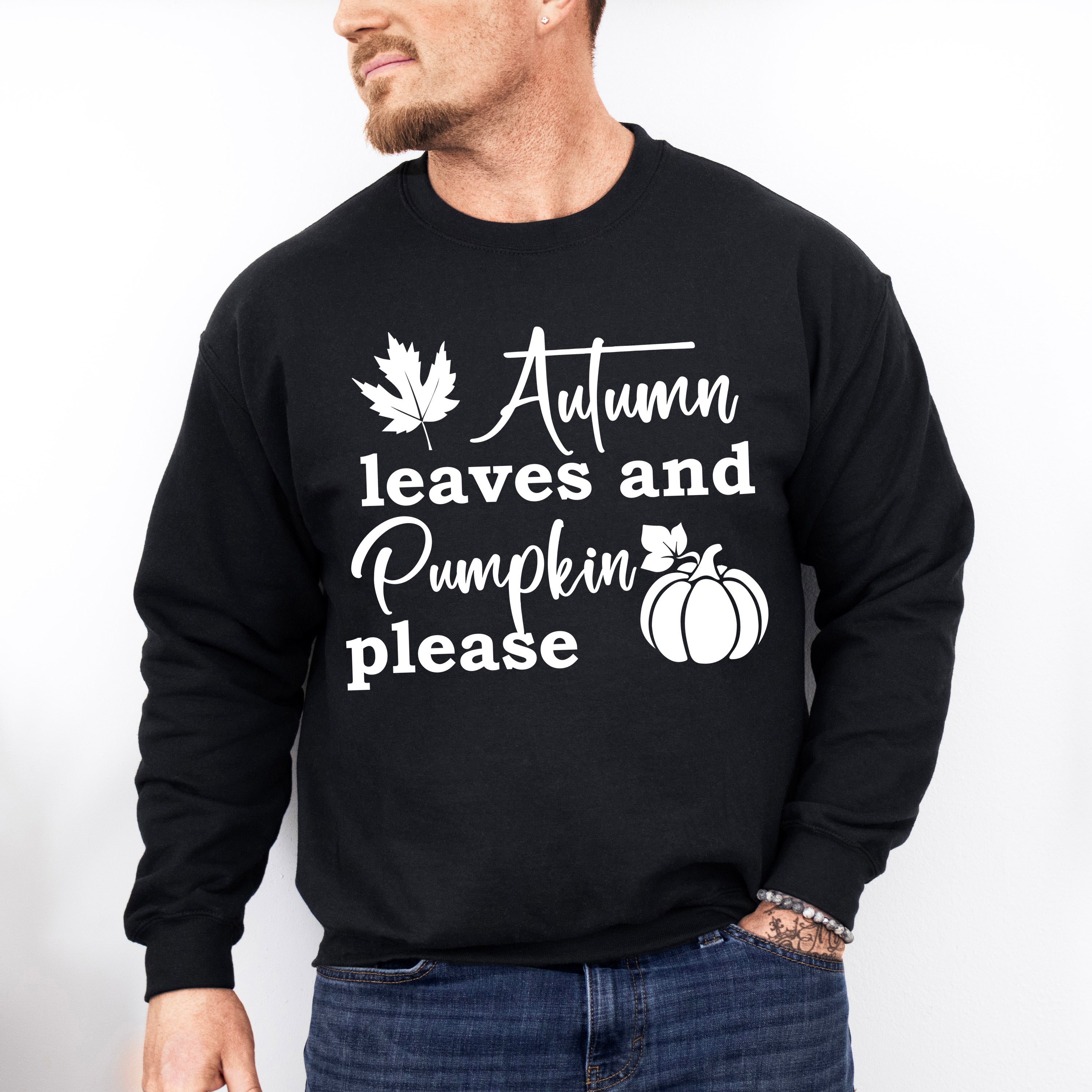 Autumn Leaves And Pumpkin Please Design - Fall Theme Unisex Crewneck T-Shirt Sweatshirt Hoodie