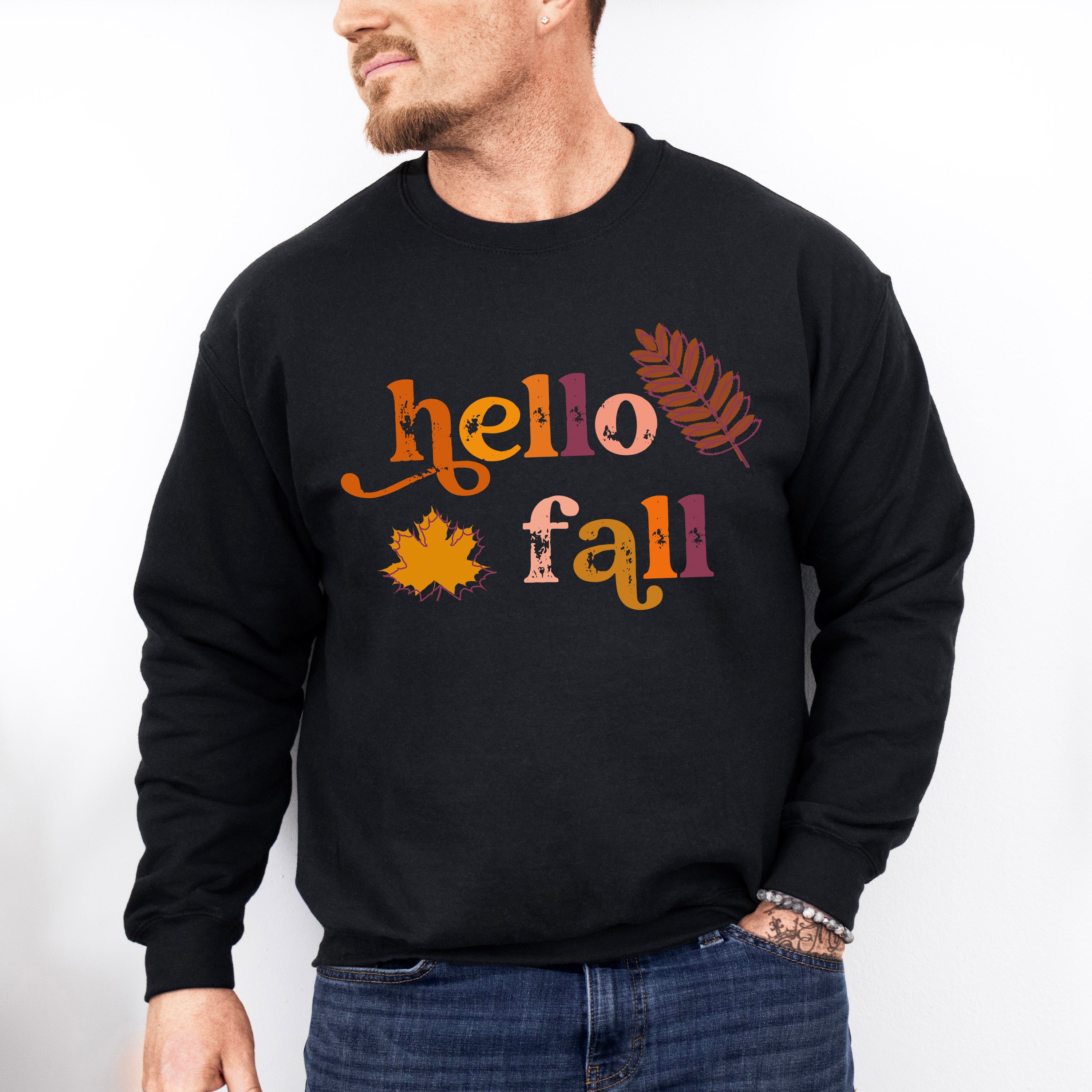 Hello Fall Design - Fall Theme Unisex Crewneck T-Shirt Sweatshirt Hoodie