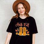 Hello Fall Boots Design - Fall Theme Unisex Crewneck T-Shirt Sweatshirt Hoodie
