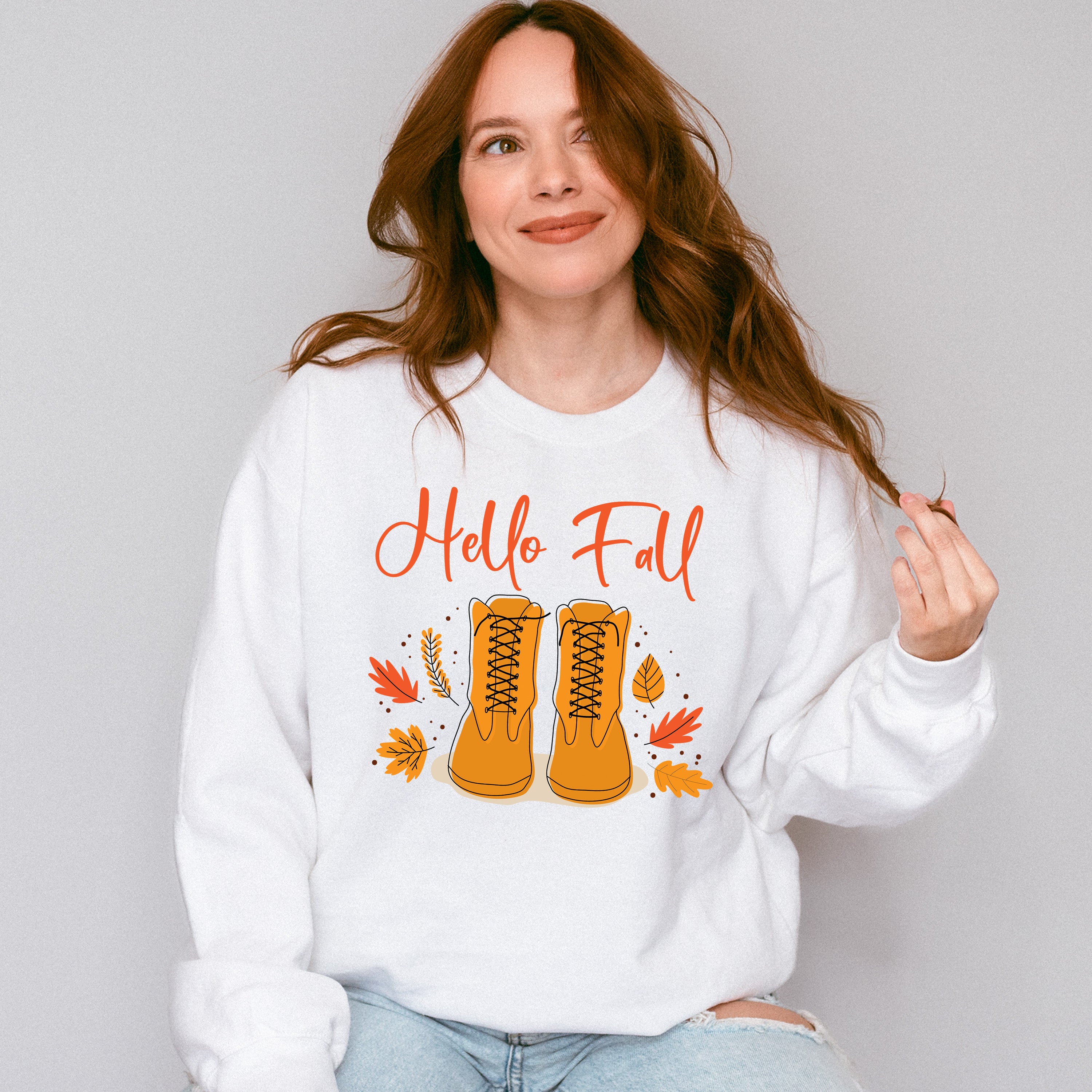 Hello Fall Boots Design - Fall Theme Unisex Crewneck T-Shirt Sweatshirt Hoodie