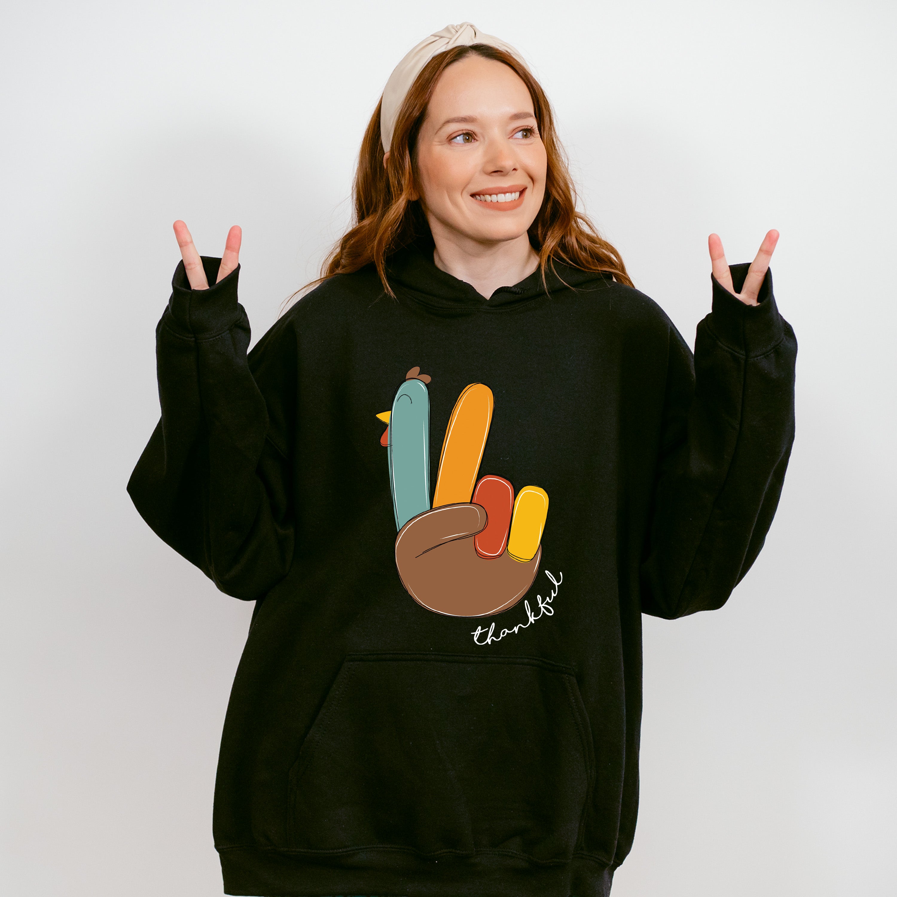 Turkey Peace Sign Thankful - Thanksgiving Theme Unisex Crewneck T-Shirt Sweatshirt Hoodie