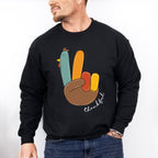 Turkey Peace Sign Thankful - Thanksgiving Theme Unisex Crewneck T-Shirt Sweatshirt Hoodie