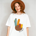 Turkey Peace Sign Thankful - Thanksgiving Theme Unisex Crewneck T-Shirt Sweatshirt Hoodie