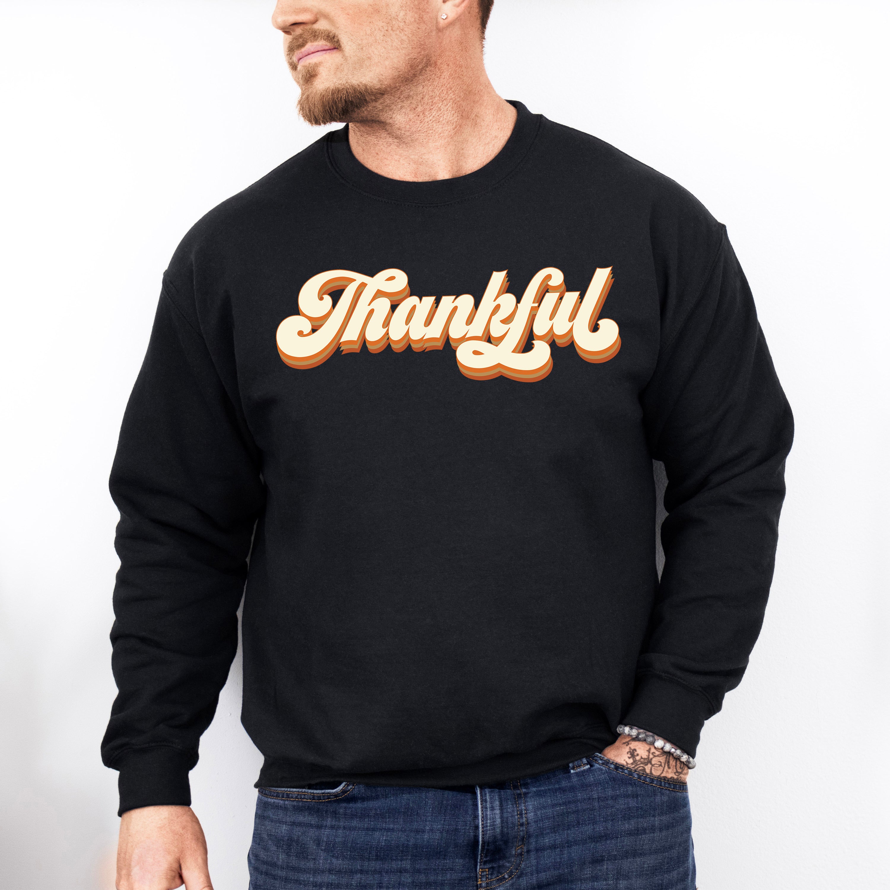 Retro Thankful Design - Thanksgiving Theme Unisex Crewneck T-Shirt Sweatshirt Hoodie