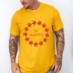 Be Thankful Circle Leaves Design - Thanksgiving Theme Unisex Crewneck T-Shirt Sweatshirt Hoodie